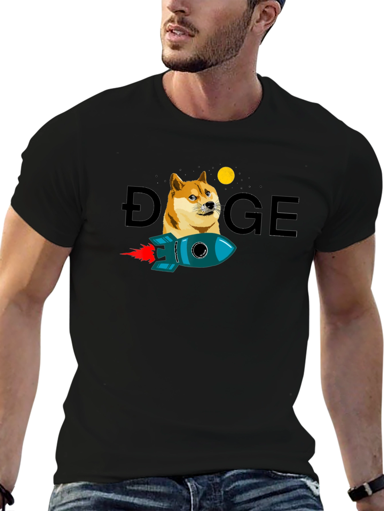 Doge to the Moon Black T-Shirt - Crypto Rocket
