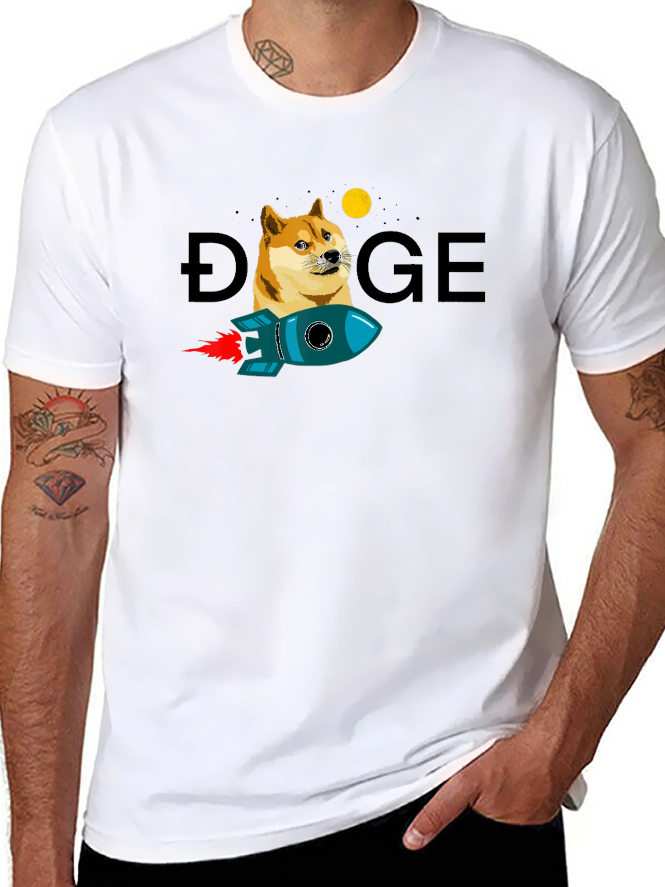 Doge to the Moon Black T-Shirt - Crypto Rocket