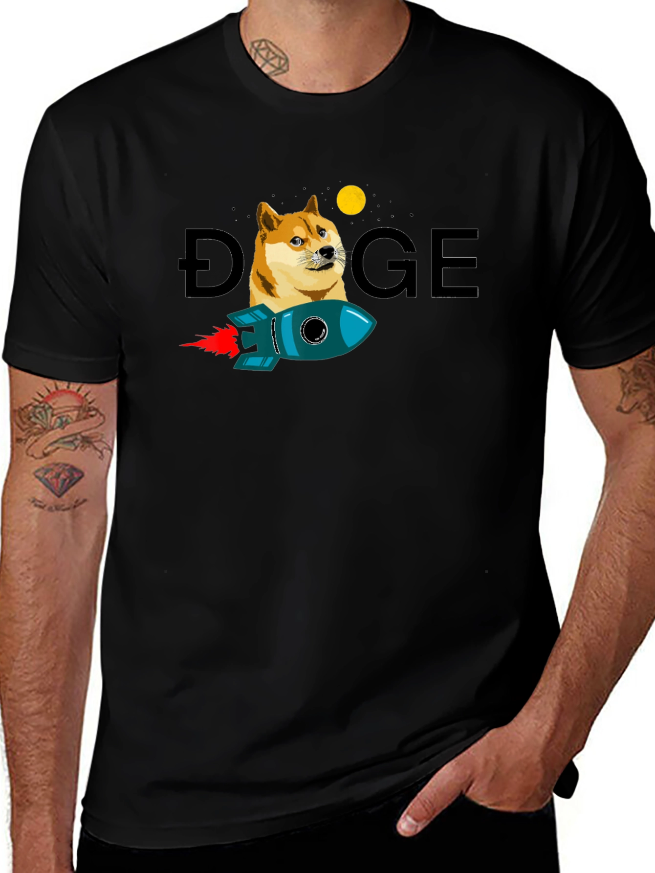Doge to the Moon Black T-Shirt - Crypto Rocket