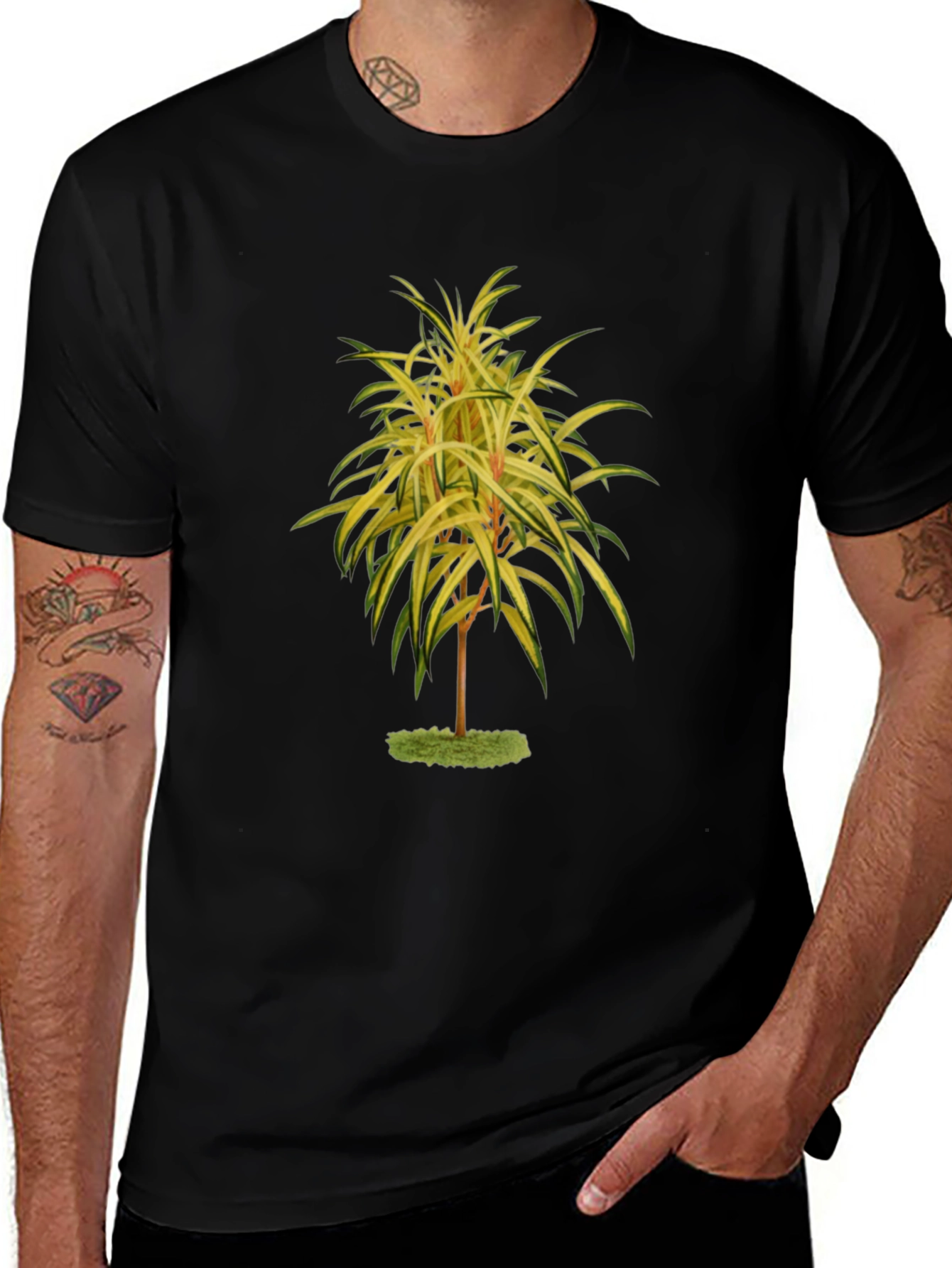 Botanical Tree Print Black T-Shirt