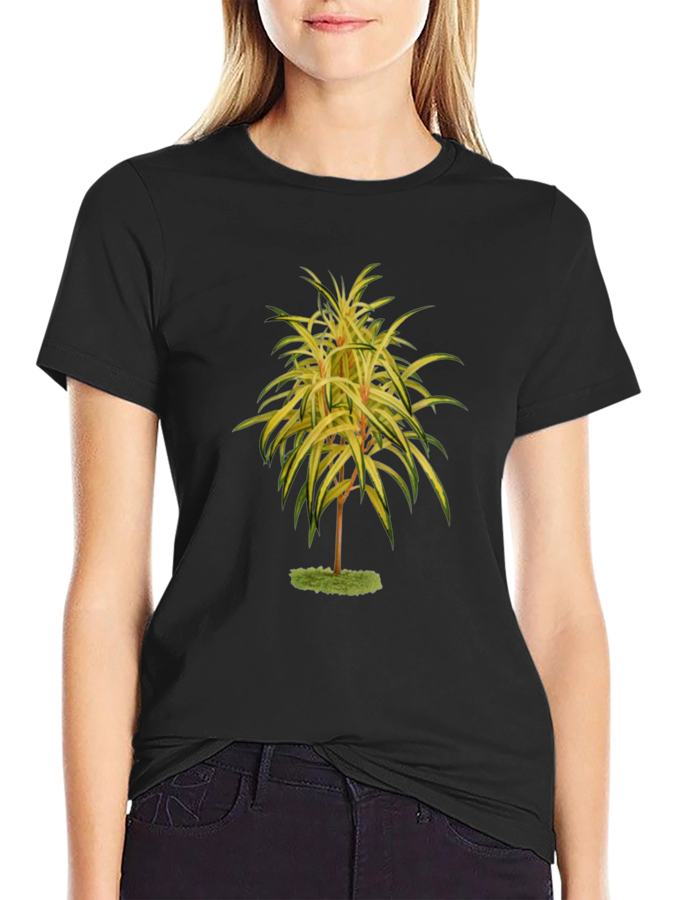 Botanical Tree Print Black T-Shirt