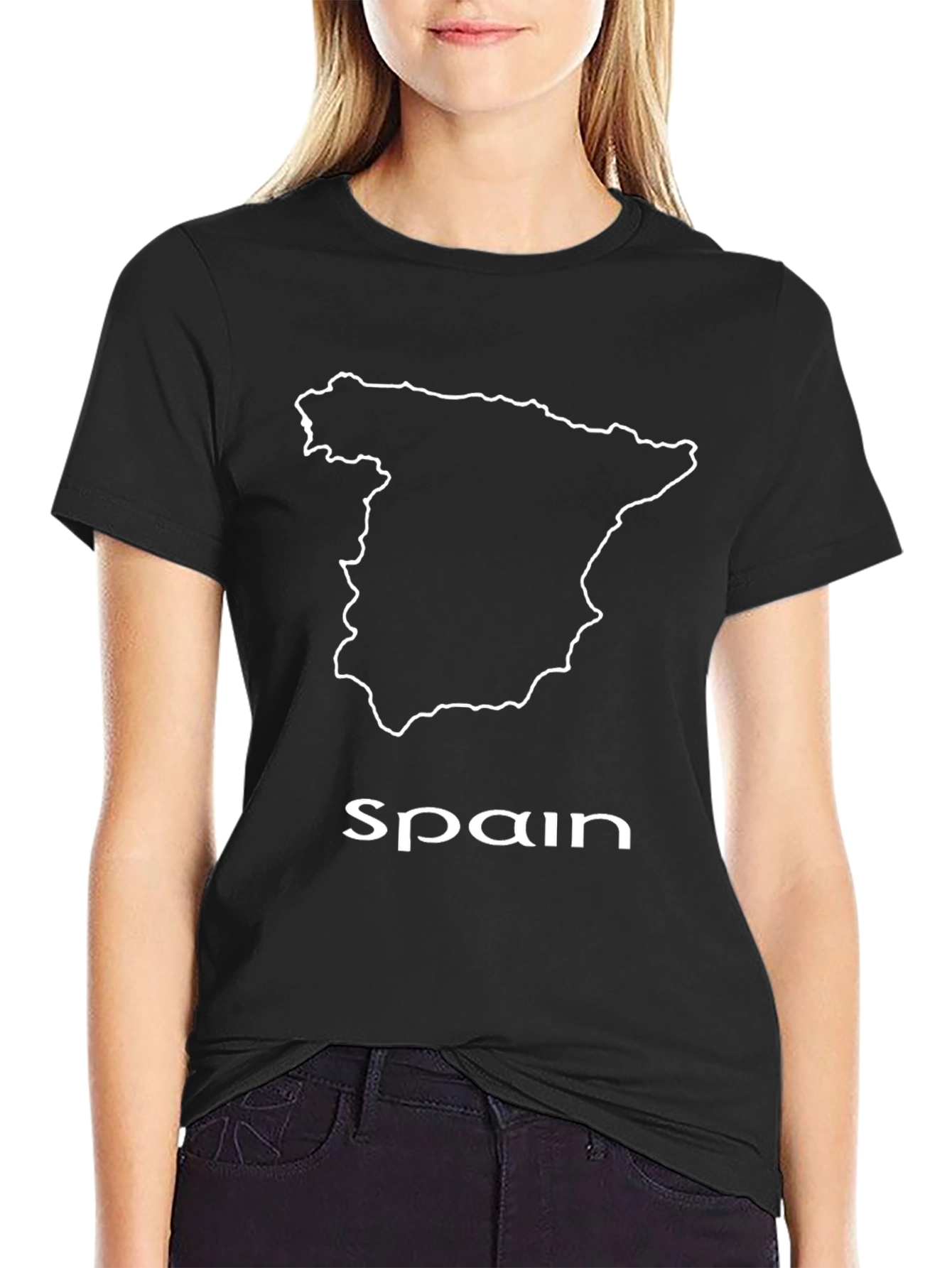 Spain Outline Black T-Shirt - Country Pride