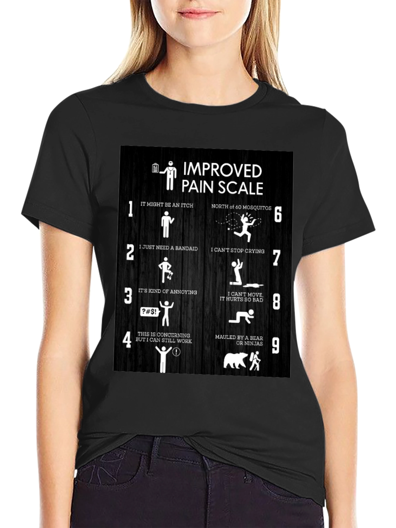 Improved Pain Scale Graphic Tee - Black Cotton T-Shirt