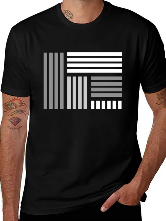 Abstract Geometric Striped Graphic Black T-Shirt