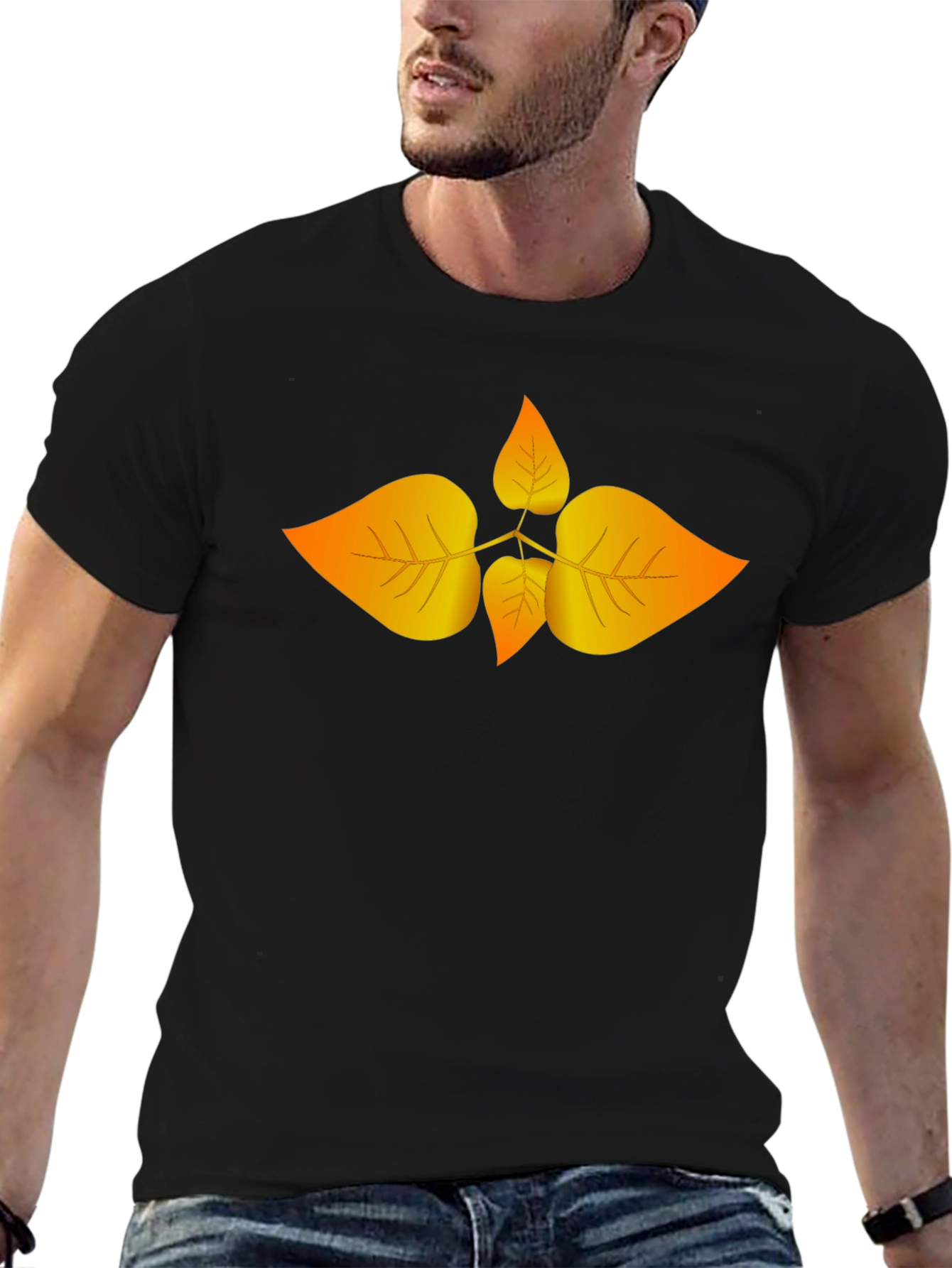 Autumn Leaf Graphic Black T-Shirt