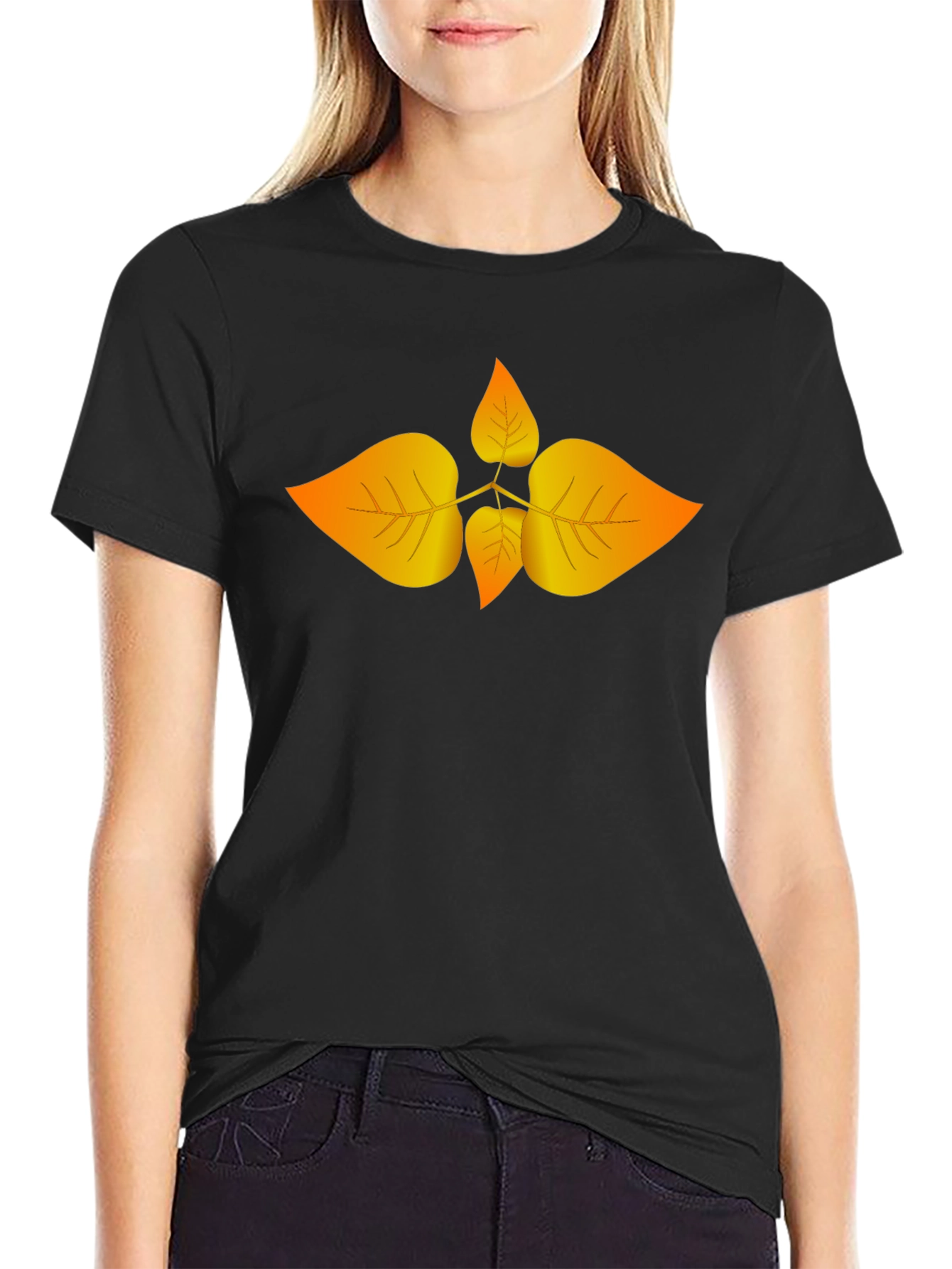 Autumn Leaf Graphic Black T-Shirt