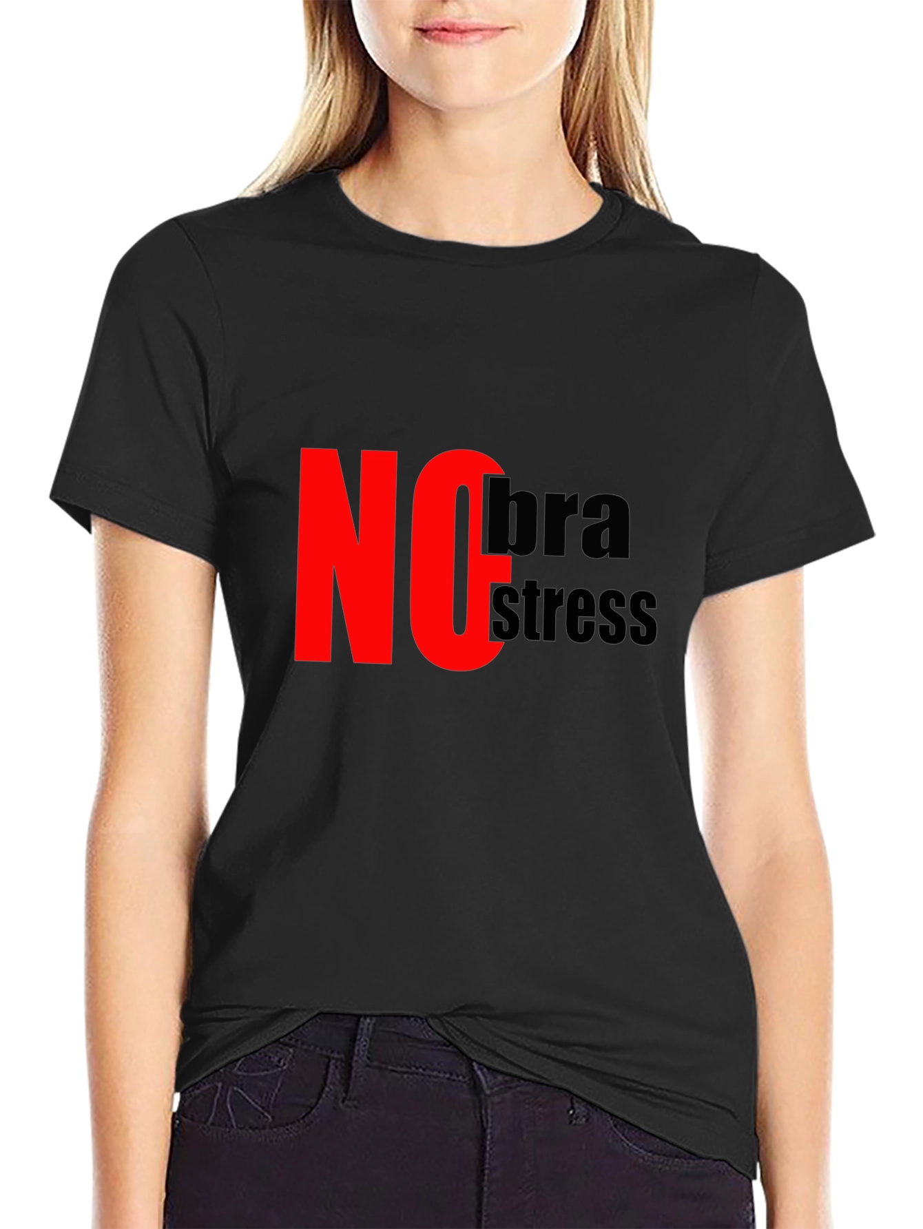 No Bra No Stress Black T-Shirt