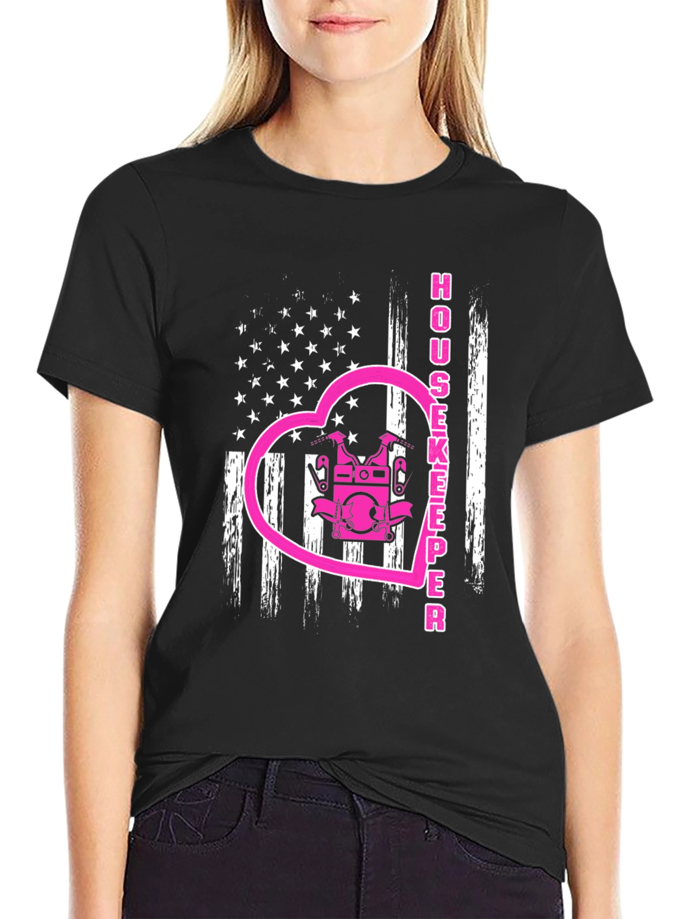 Housekeeper USA Flag Heart T-Shirt