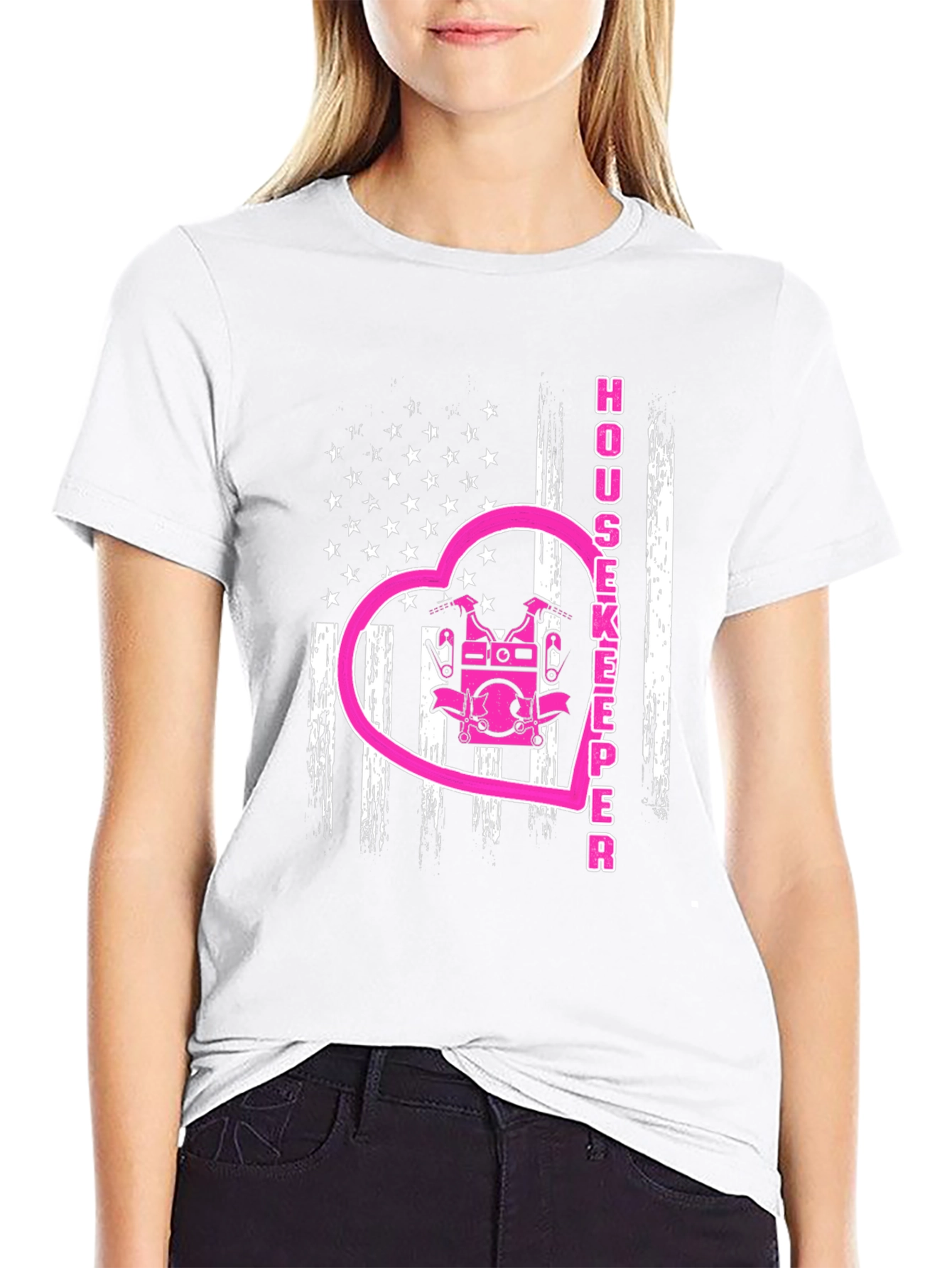 Housekeeper USA Flag Heart T-Shirt