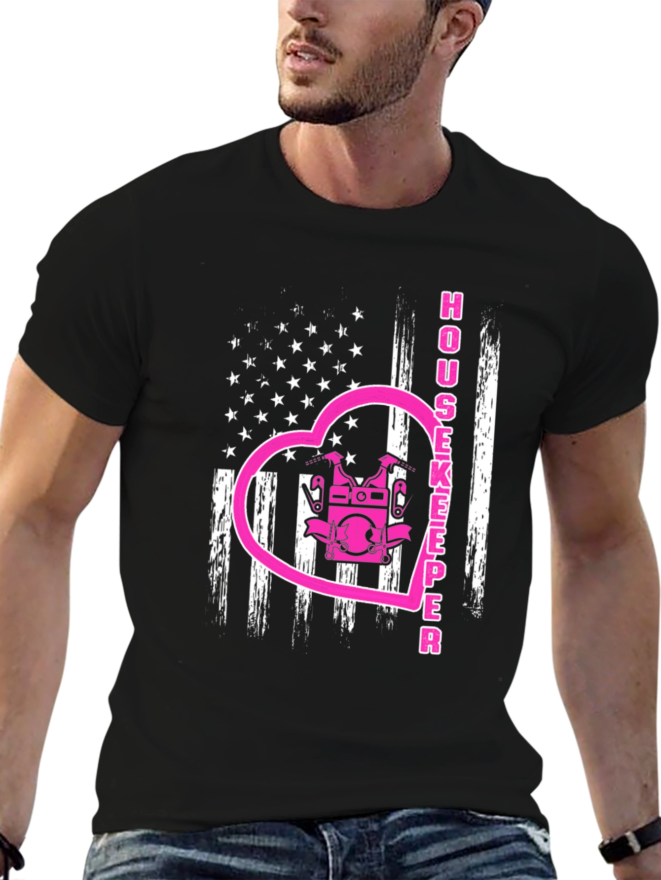 Housekeeper USA Flag Heart T-Shirt