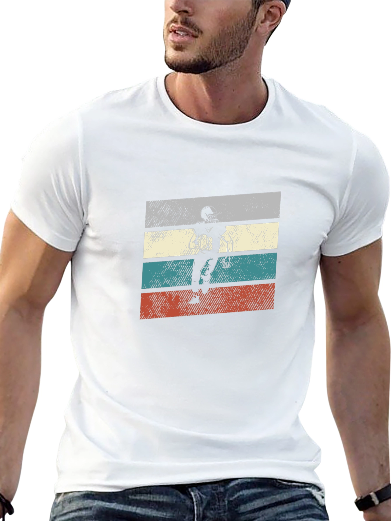 Retro Football Player Graphic Tee - Black