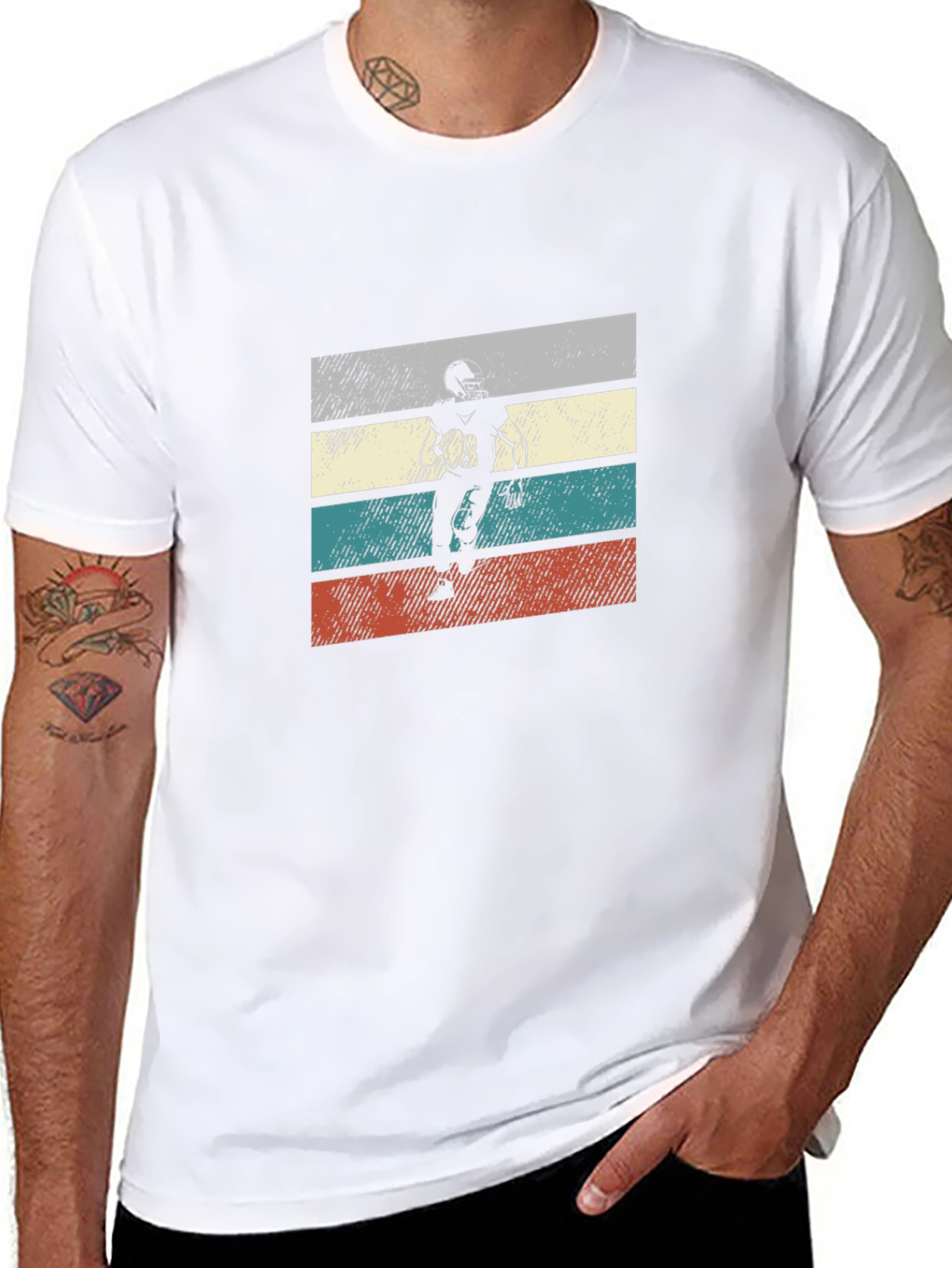 Retro Football Player Graphic Tee - Black