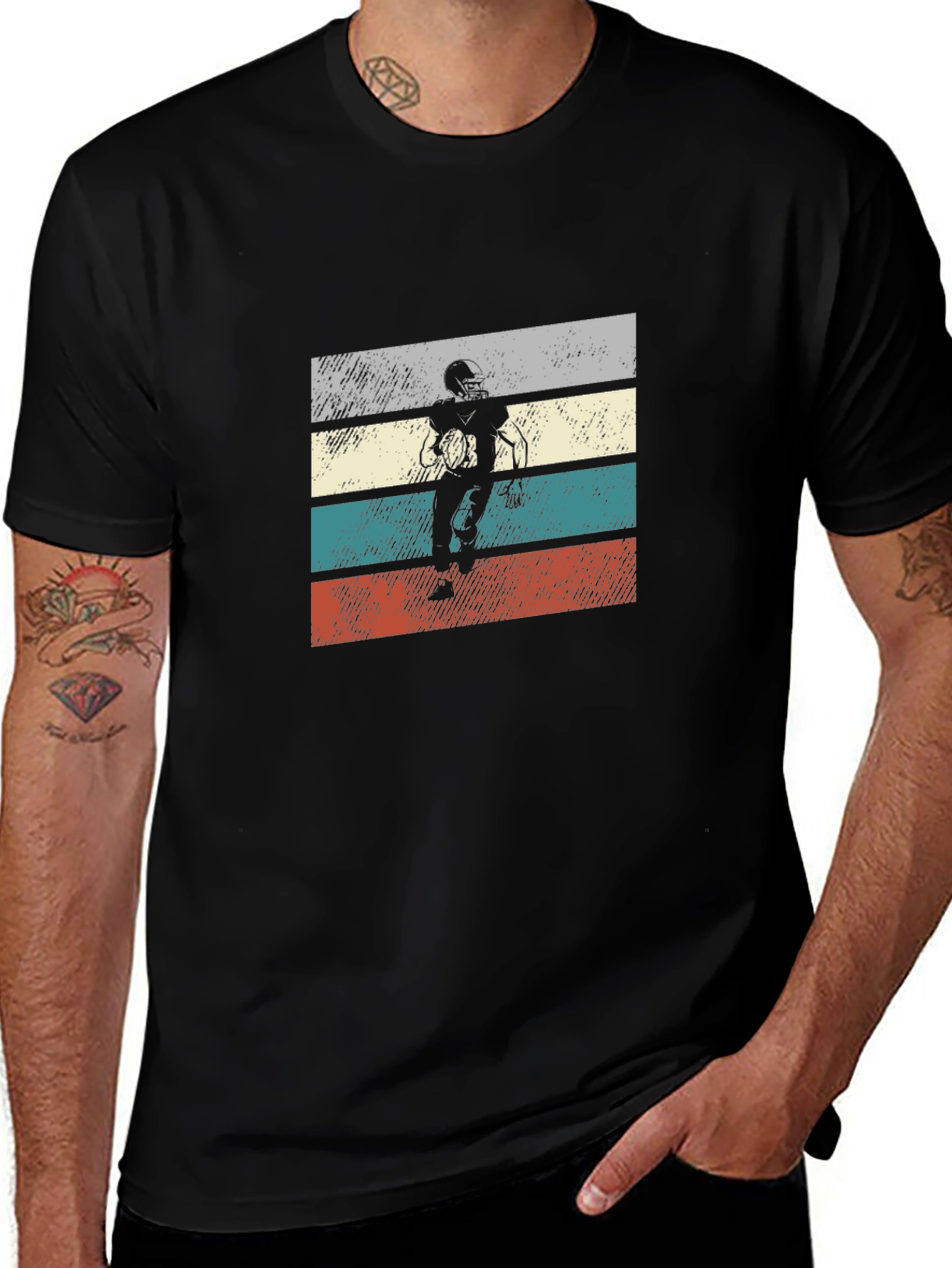 Retro Football Player Graphic Tee - Black