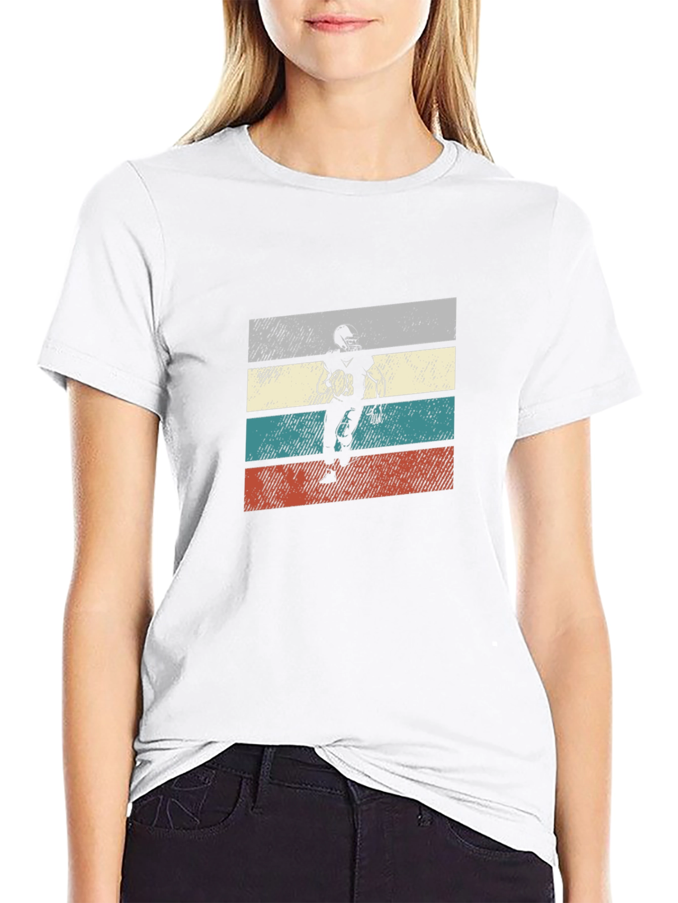 Retro Football Player Graphic Tee - Black
