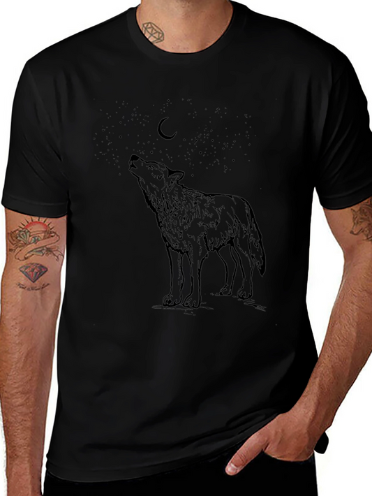 Wolf Howling at Moon Graphic Tee - Black Cotton Blend