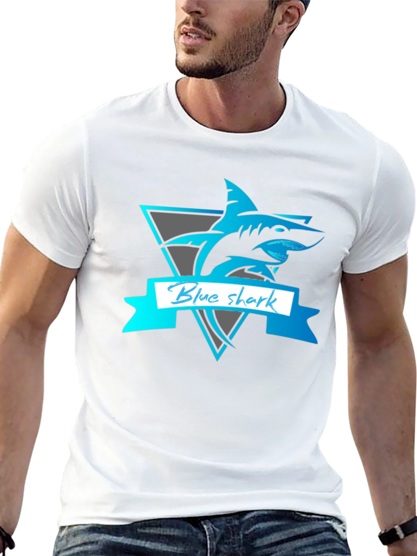 Blue Shark Graphic Tee - Stylish Mens Black T-Shirt