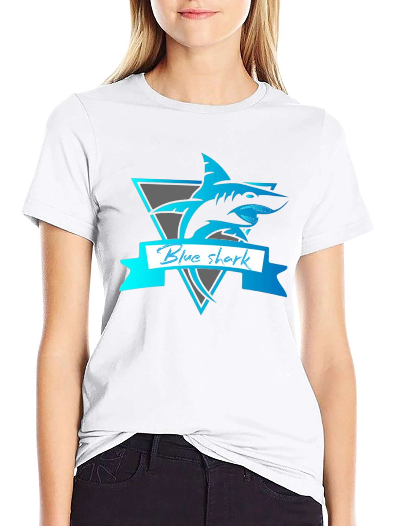 Blue Shark Graphic Tee - Stylish Mens Black T-Shirt