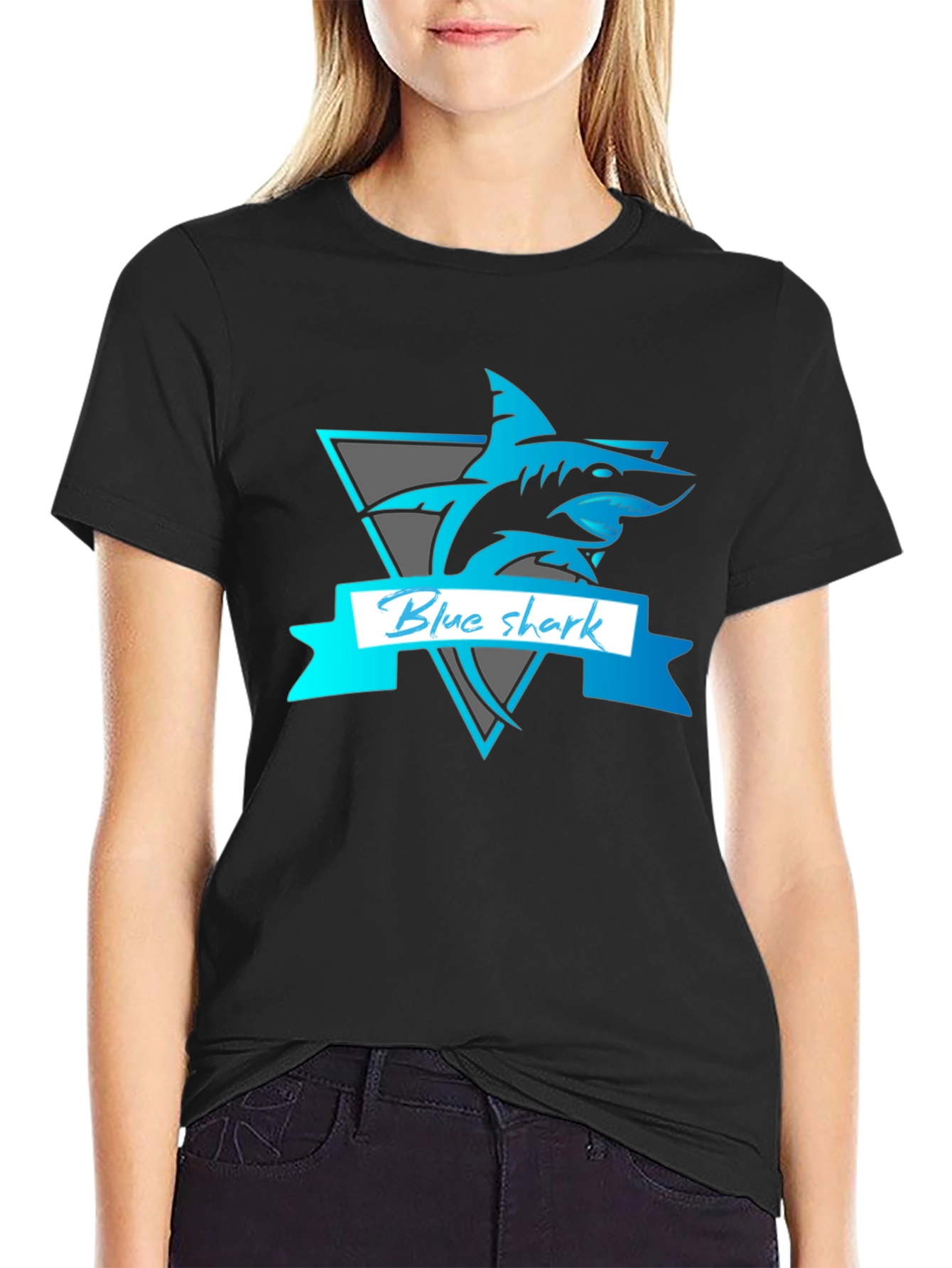Blue Shark Graphic Tee - Stylish Mens Black T-Shirt