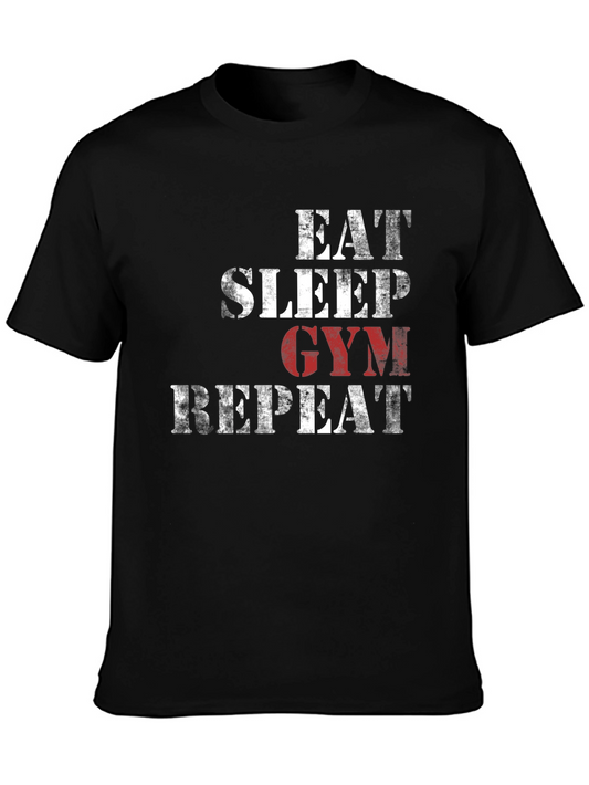 Eat Sleep Gym Repeat Black Graphic T-Shirt