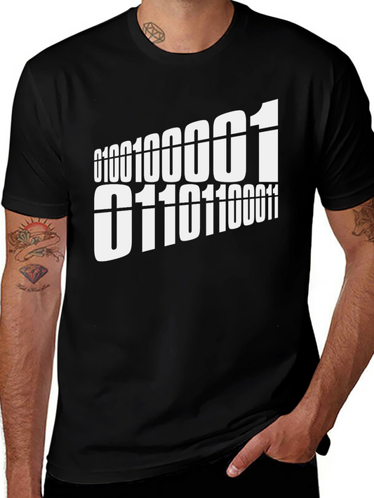 Binary Code Graphic Tee - Black Cotton T-Shirt