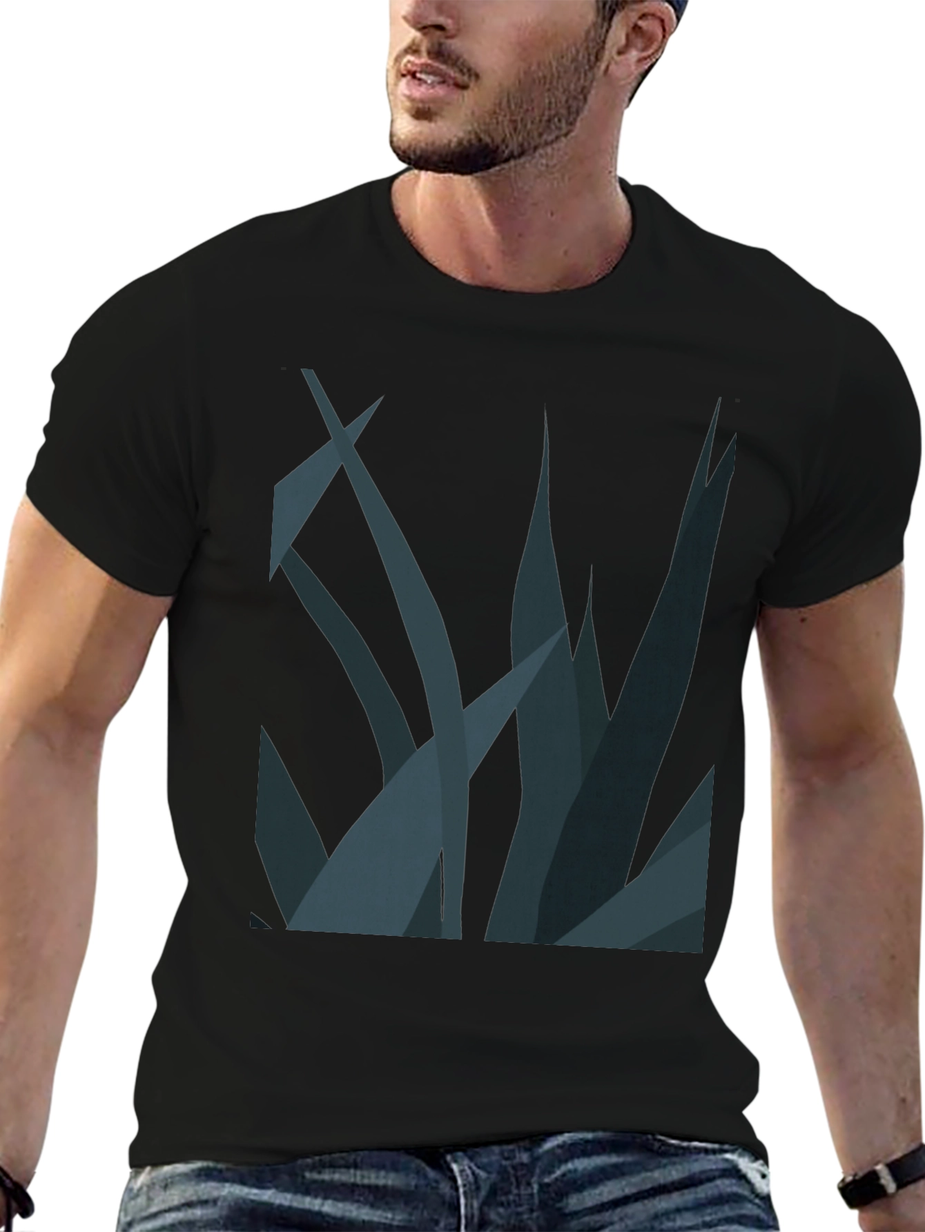 Abstract Plant Graphic Tee - Stylish Black T-Shirt