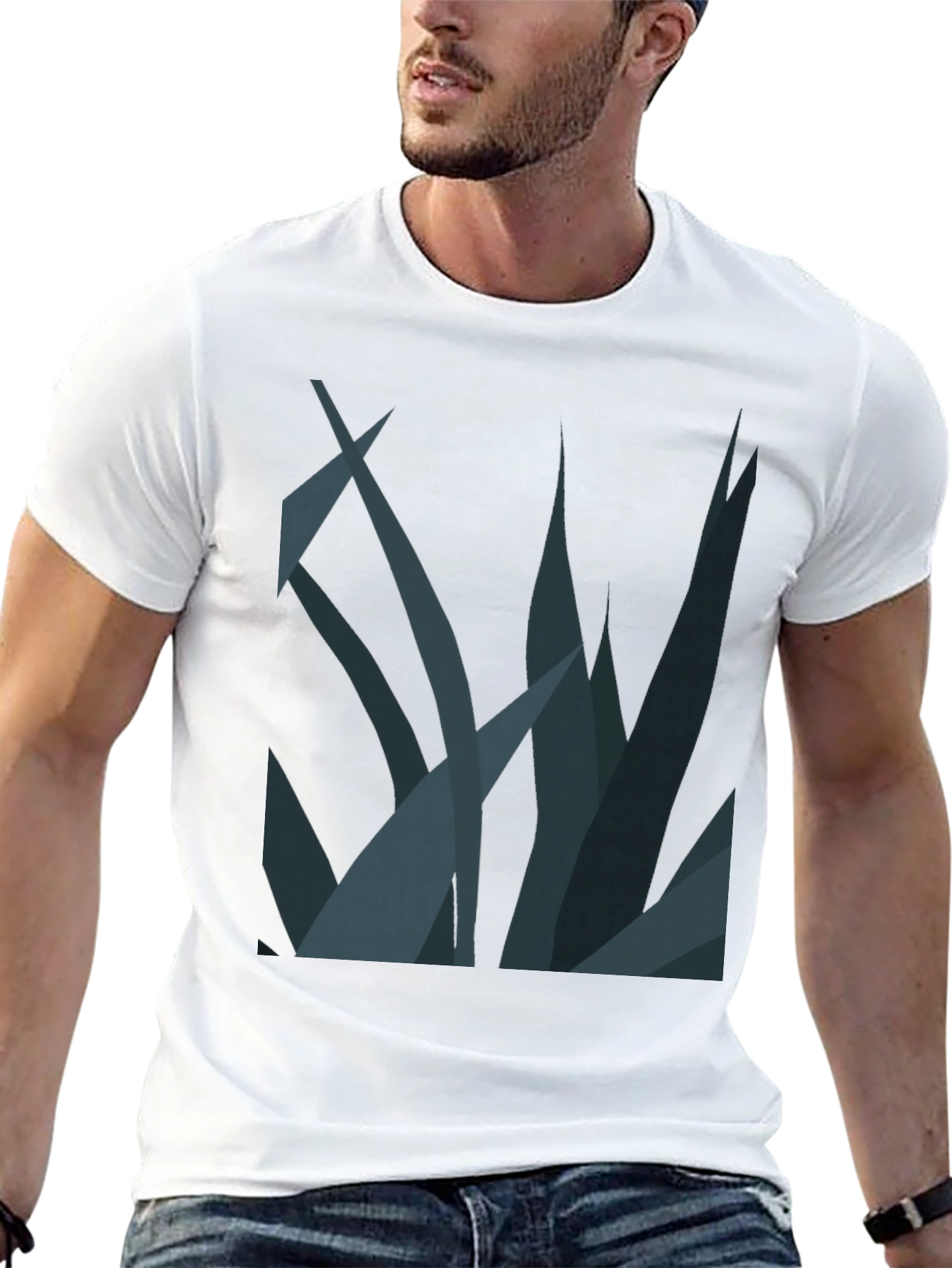 Abstract Plant Graphic Tee - Stylish Black T-Shirt