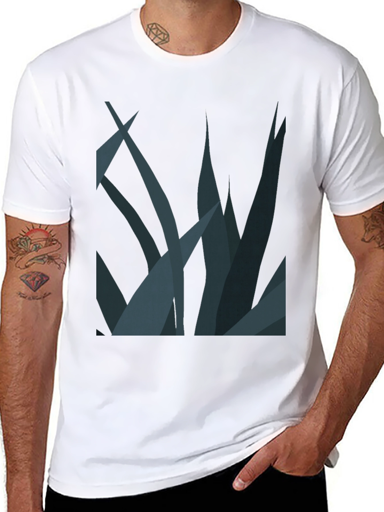 Abstract Plant Graphic Tee - Stylish Black T-Shirt