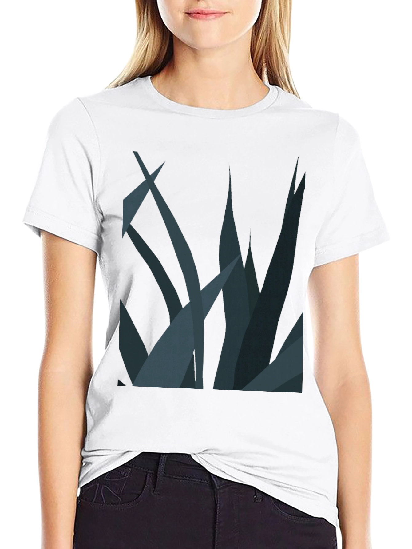 Abstract Plant Graphic Tee - Stylish Black T-Shirt