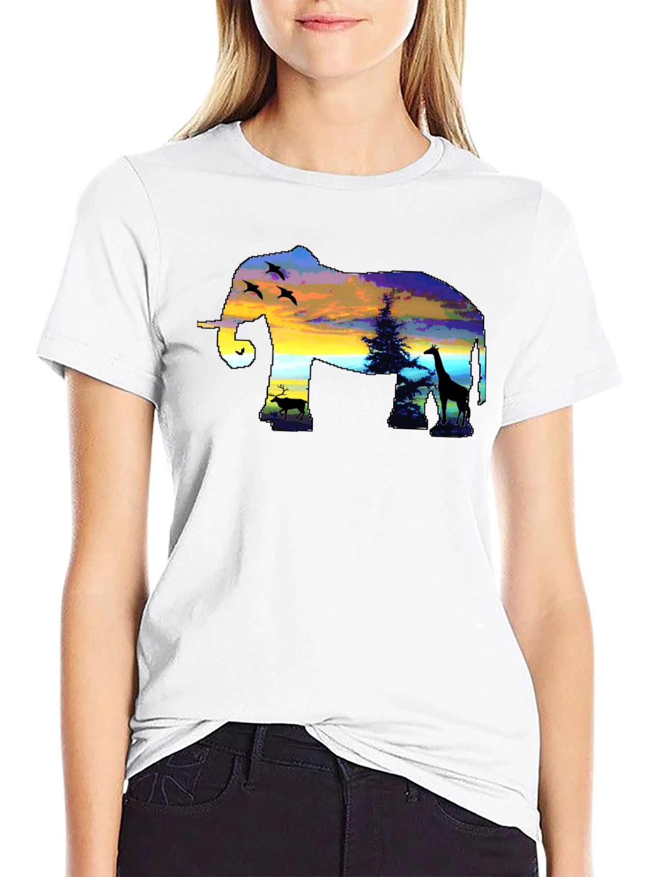 Elephant Sunset Graphic Tee - Black