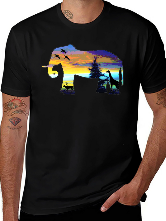 Elephant Sunset Graphic Tee - Black