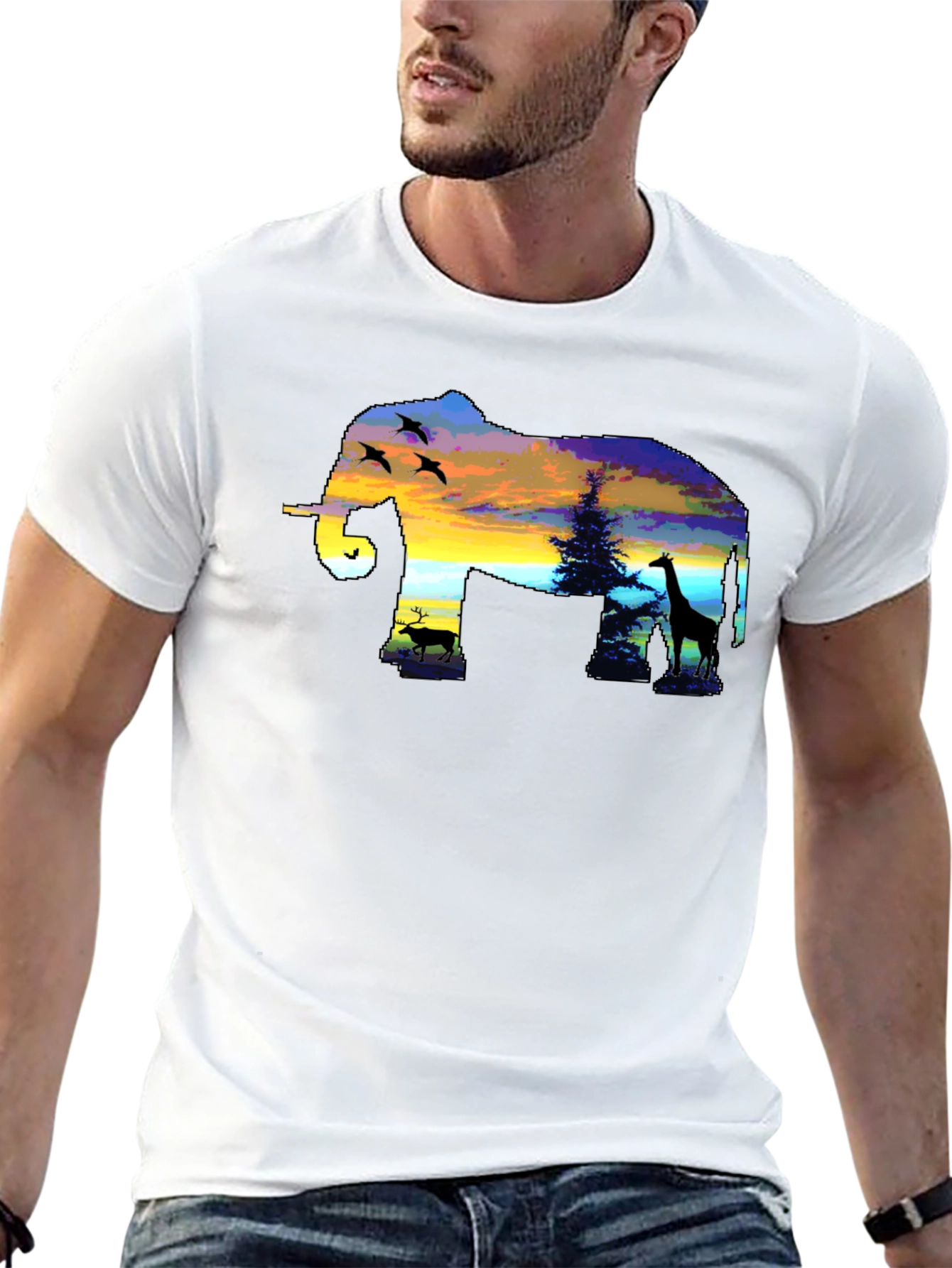 Elephant Sunset Graphic Tee - Black