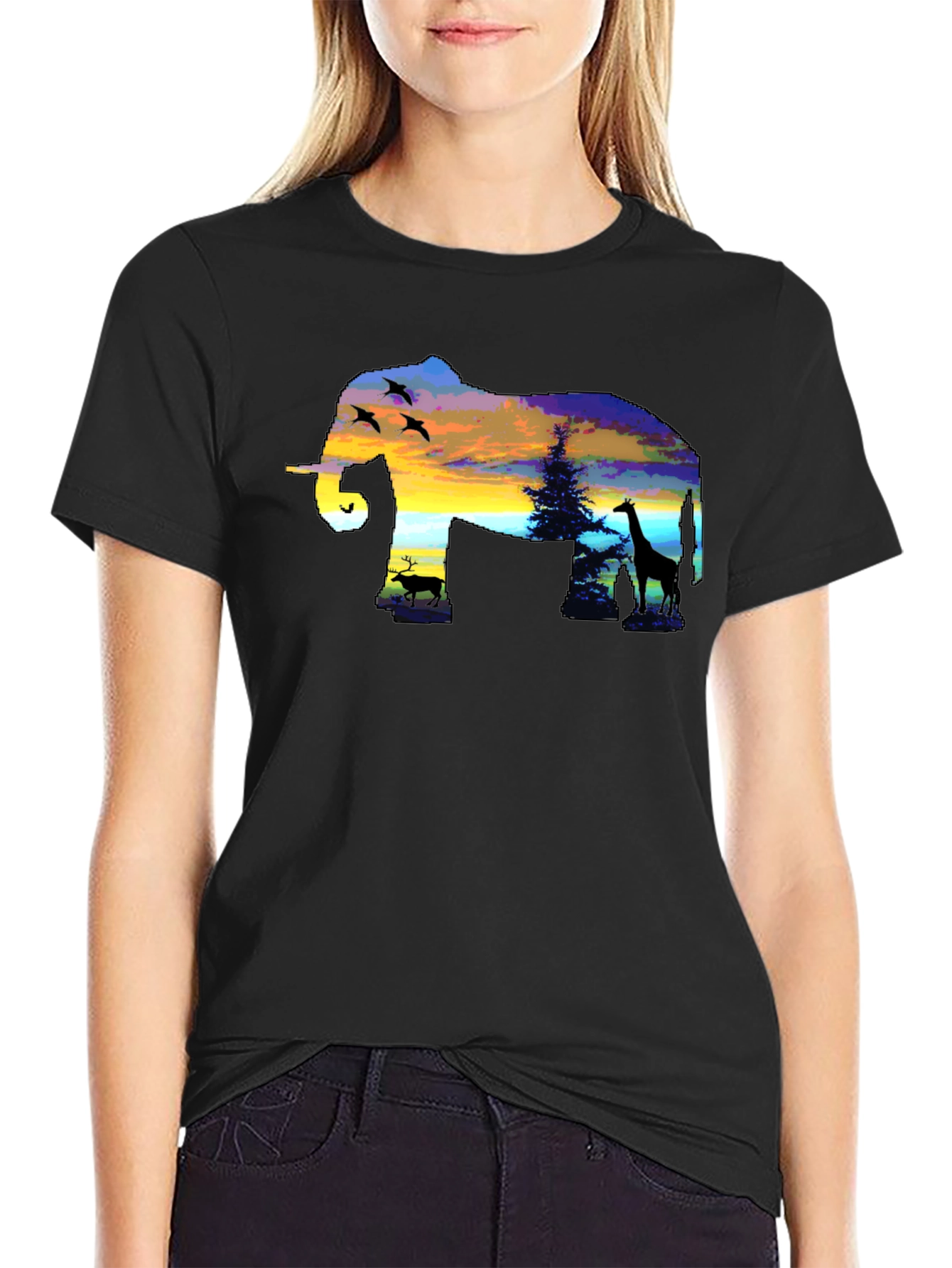 Elephant Sunset Graphic Tee - Black