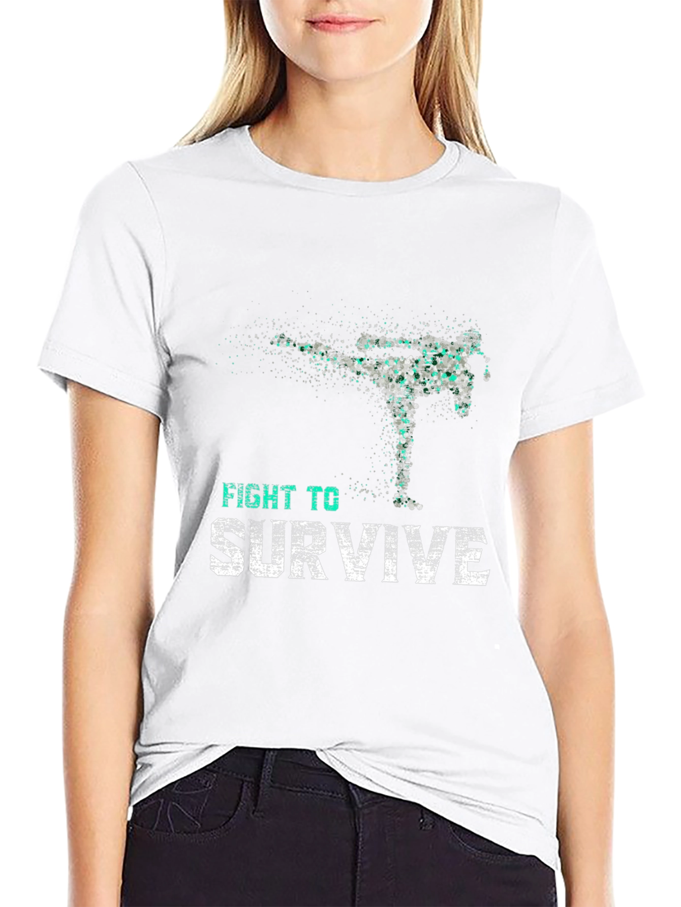 Fight To Survive Graphic Print Black T-Shirt