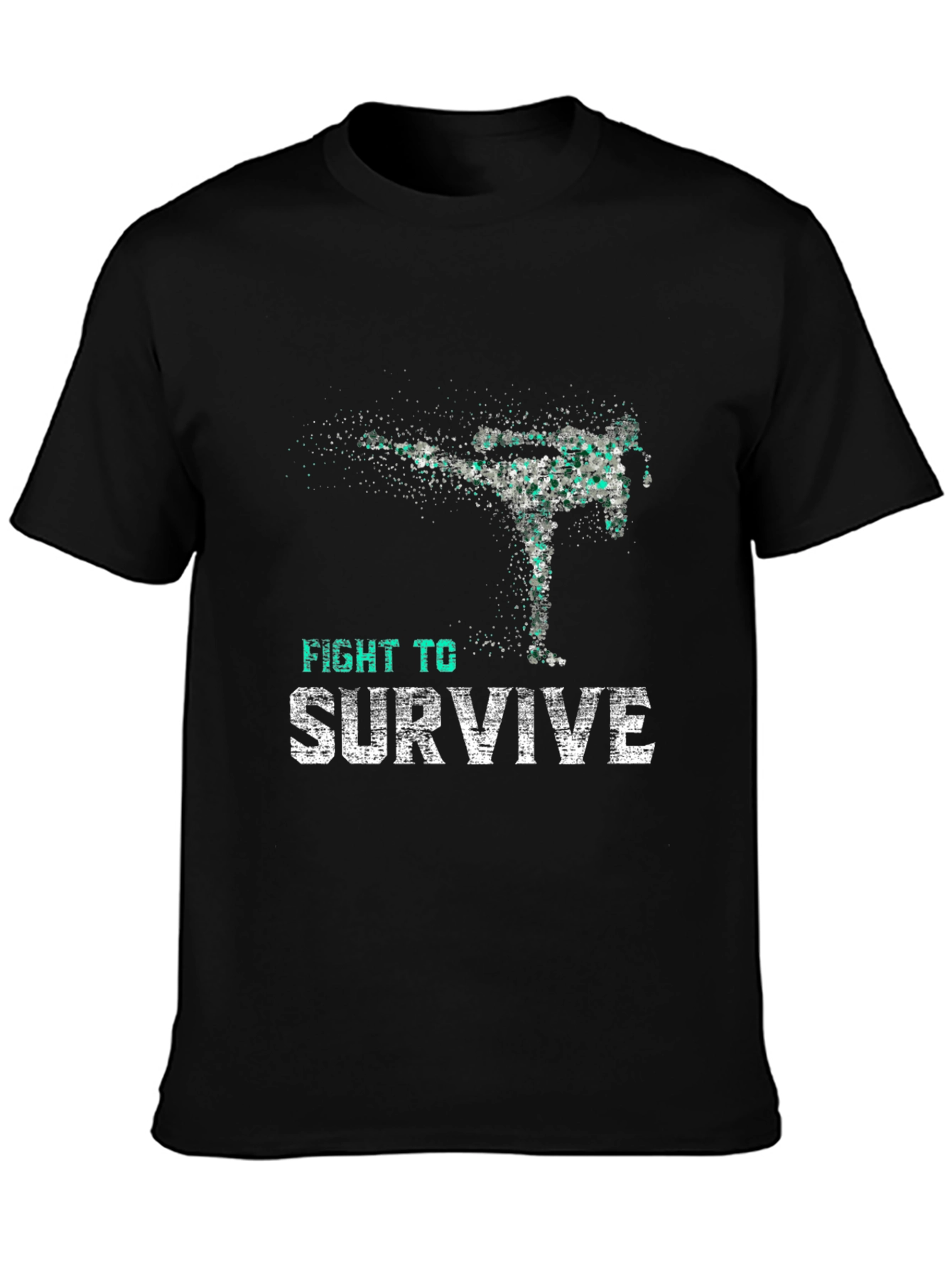 Fight To Survive Graphic Print Black T-Shirt