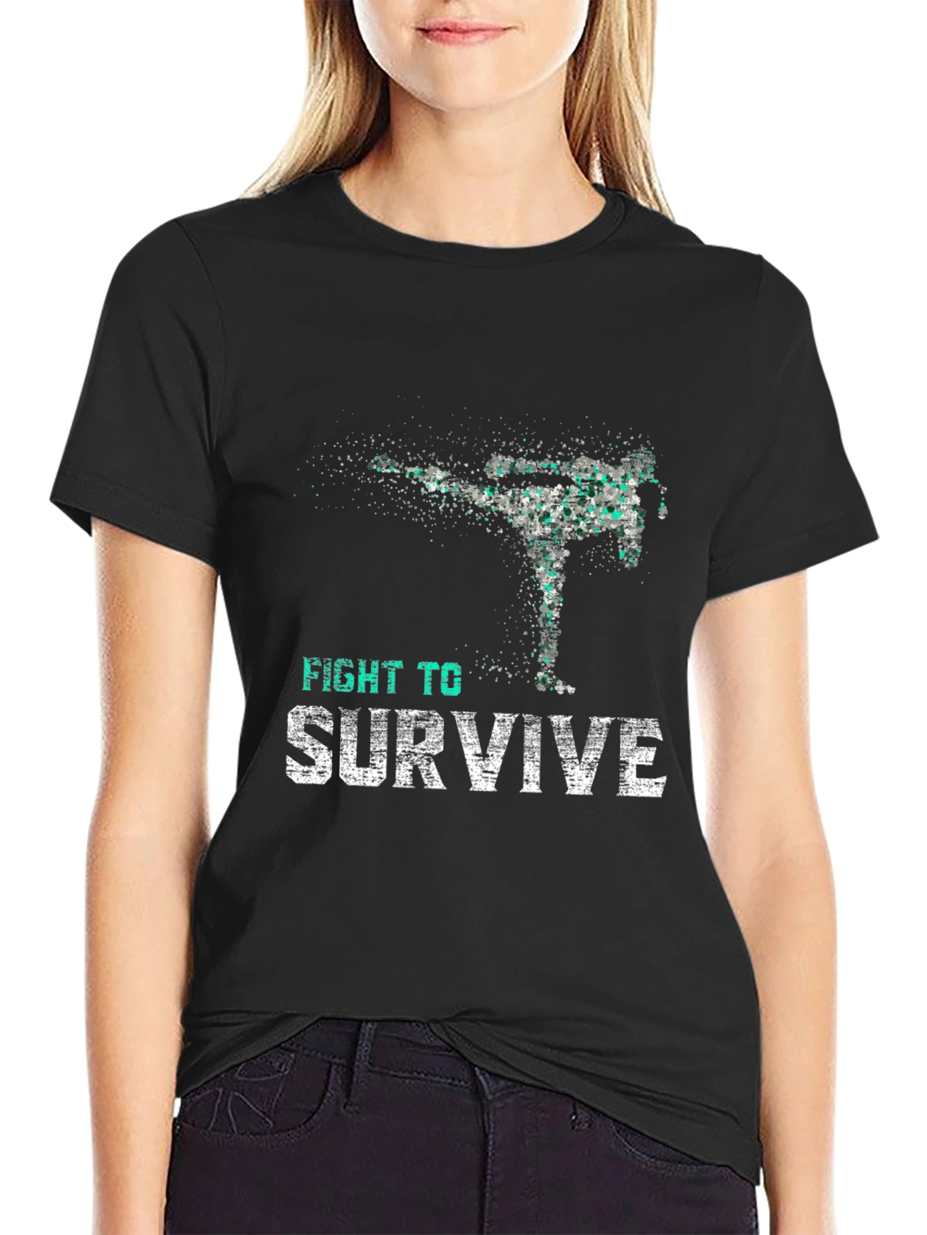Fight To Survive Graphic Print Black T-Shirt