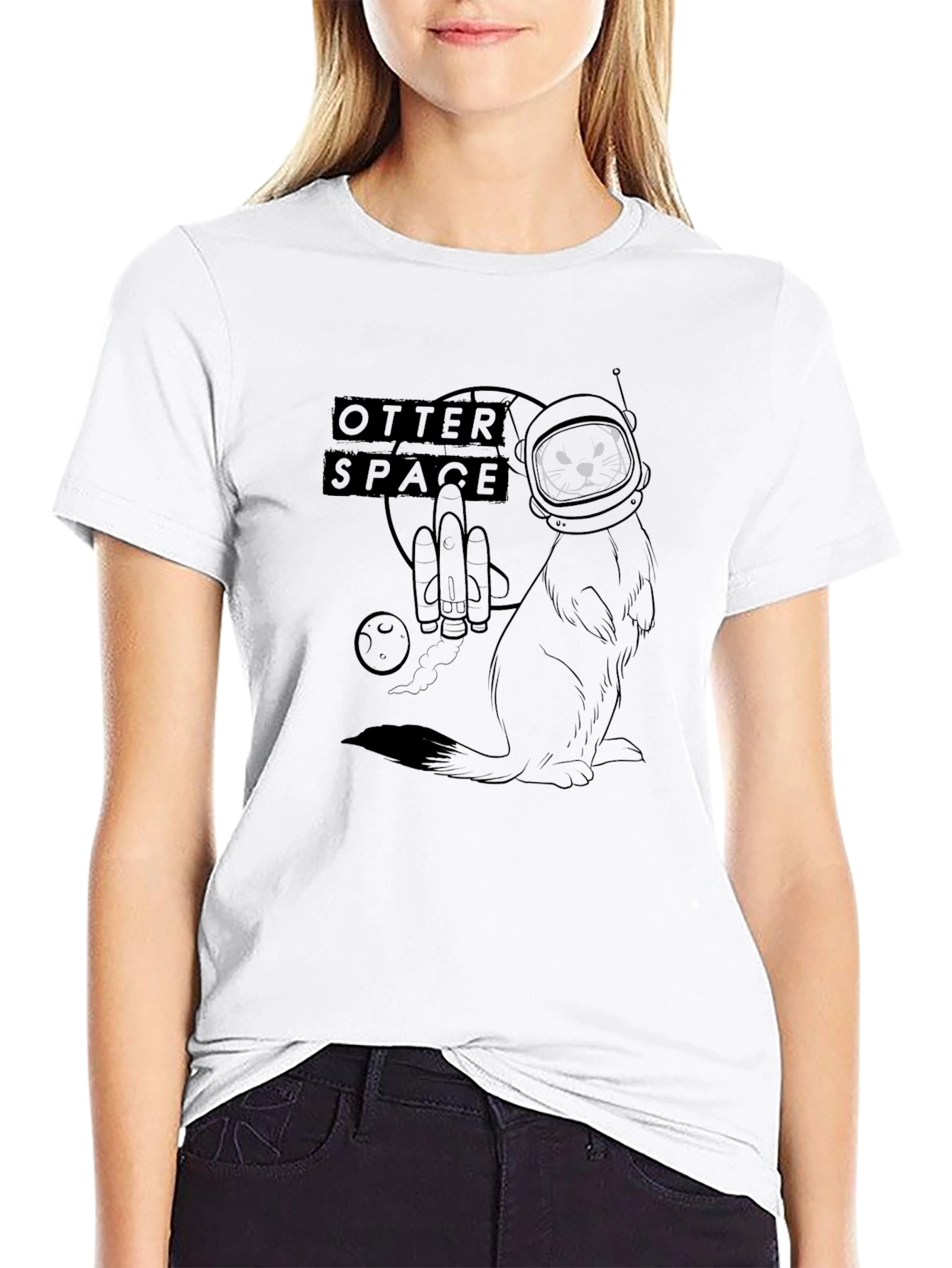 Otter Space Black T-Shirt - Astronaut Design