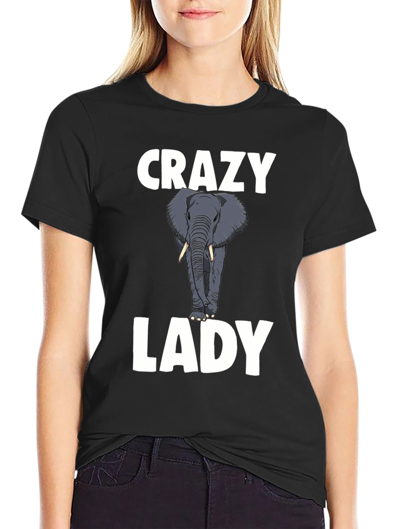 Crazy Elephant Lady Graphic T-Shirt - Black