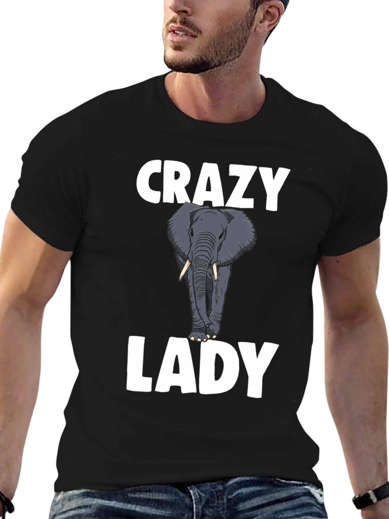 Crazy Elephant Lady Graphic T-Shirt - Black