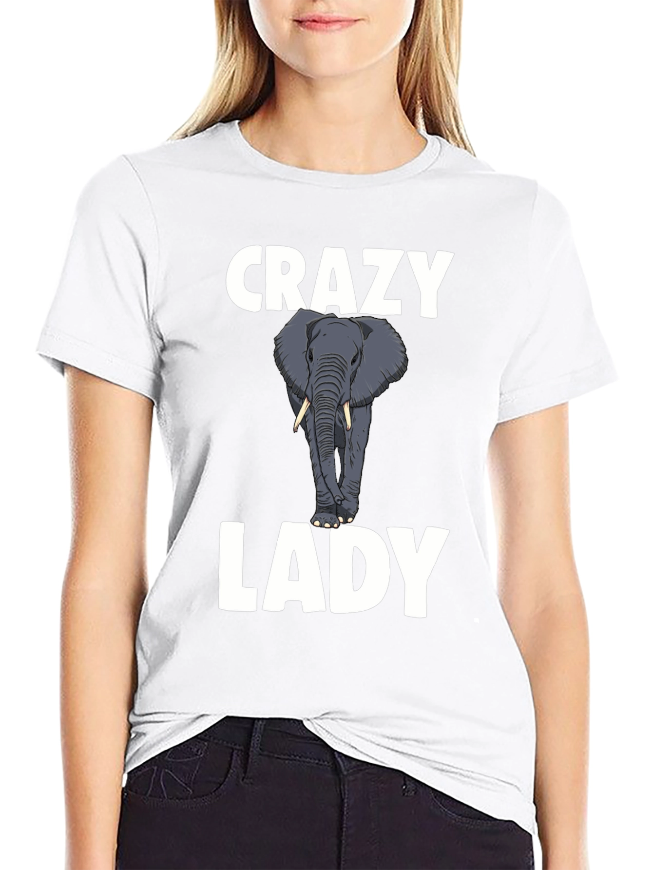 Crazy Elephant Lady Graphic T-Shirt - Black