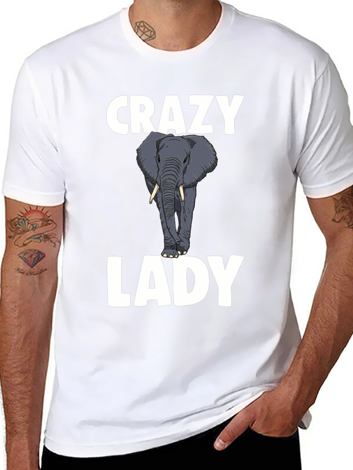Crazy Elephant Lady Graphic T-Shirt - Black