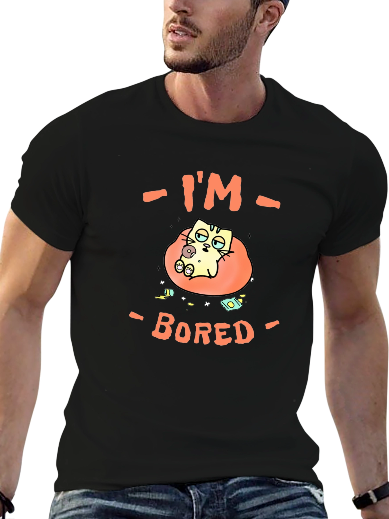 Im Bored Cat T-Shirt Funny Lazy Graphic Tee