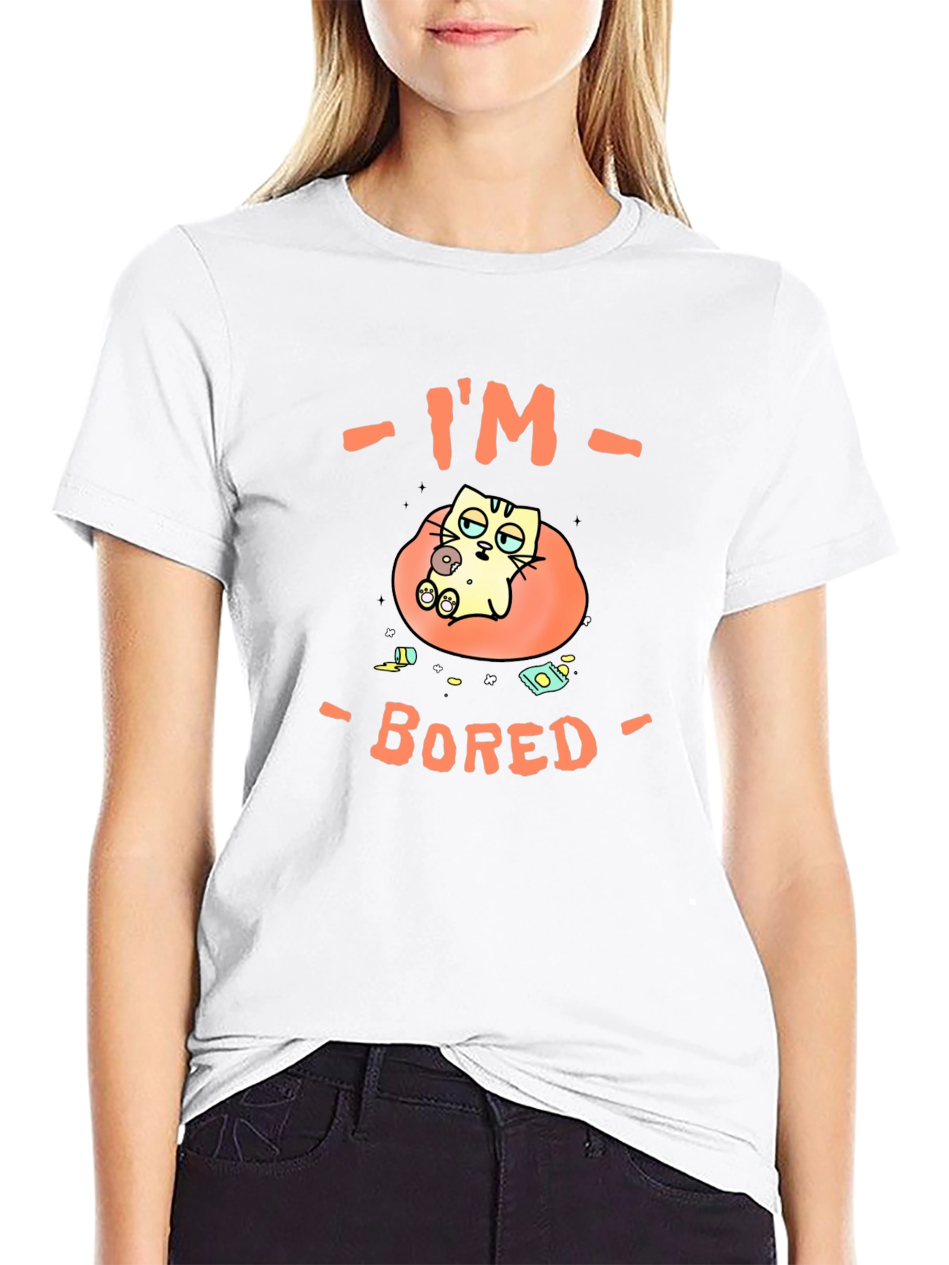 Im Bored Cat T-Shirt Funny Lazy Graphic Tee