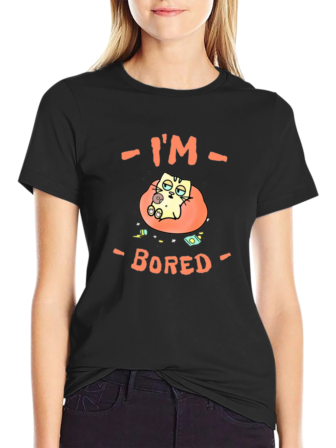 Im Bored Cat T-Shirt Funny Lazy Graphic Tee
