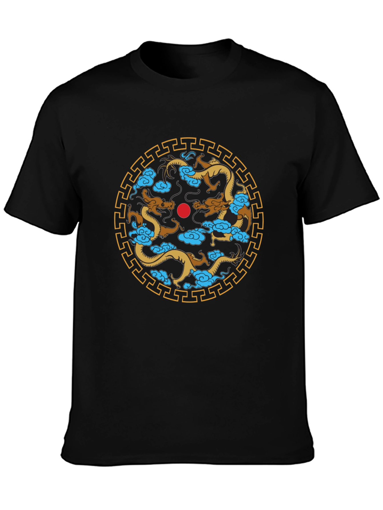 Dragon Circle Graphic Print Black T-Shirt