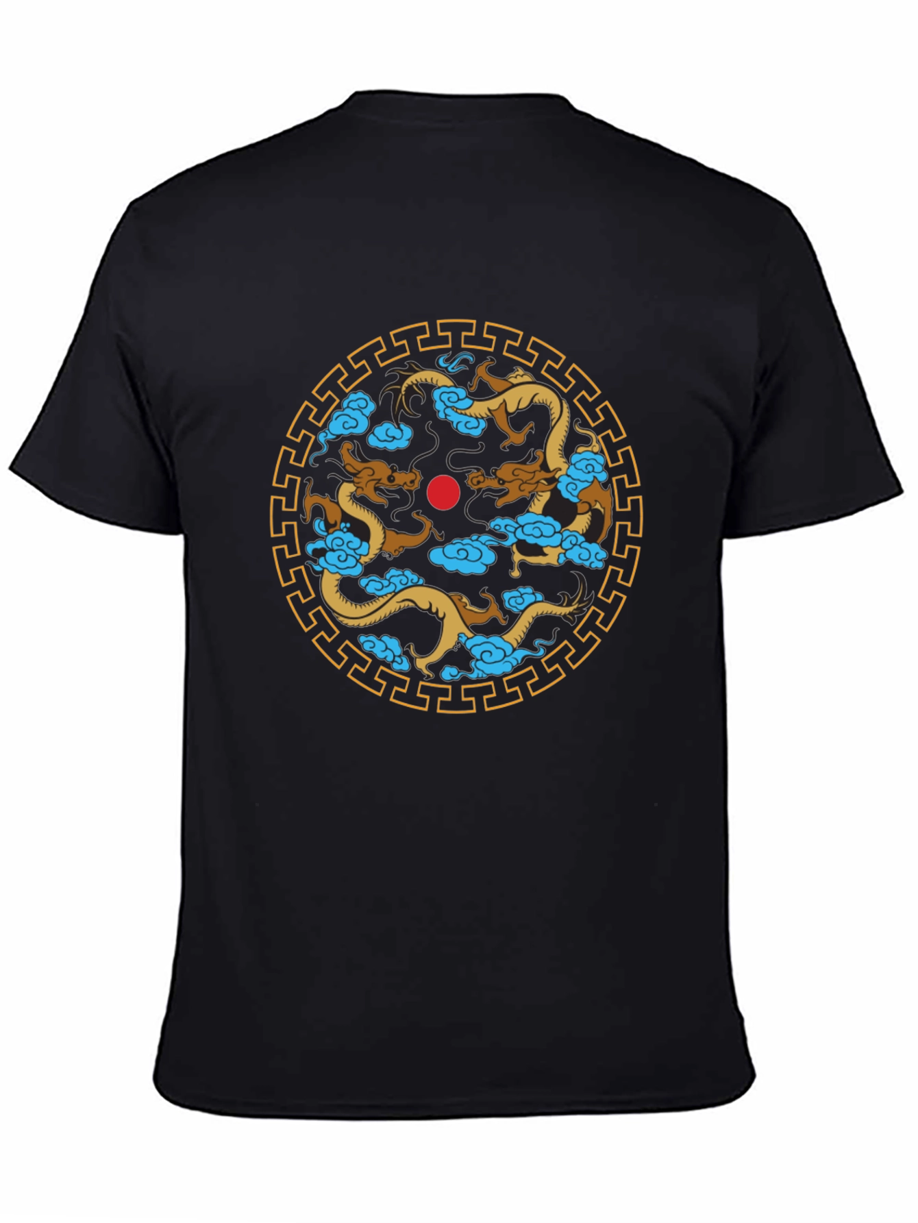 Dragon Circle Graphic Print Black T-Shirt