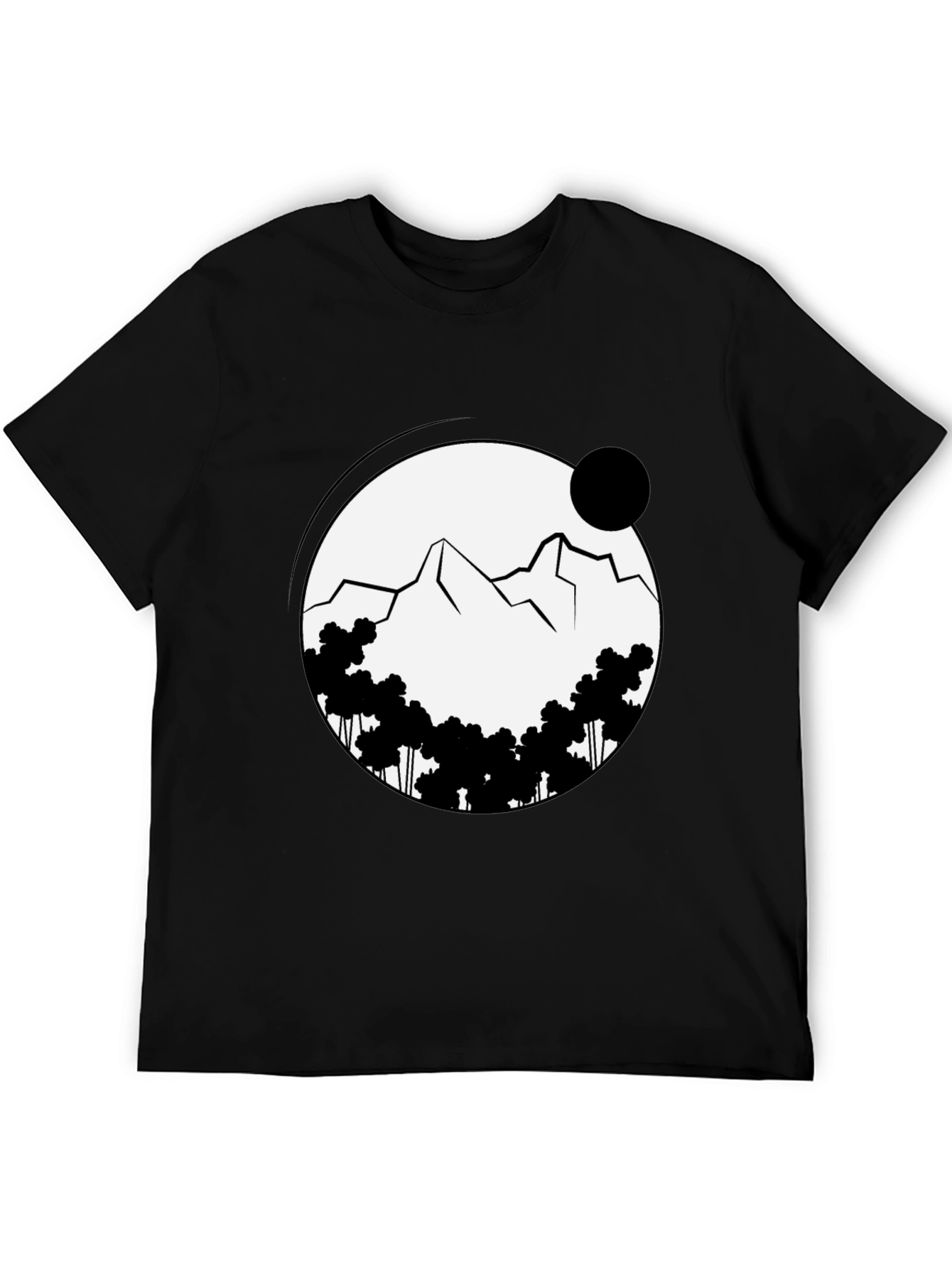 Black Graphic Tee: Mountain Scene in Circle