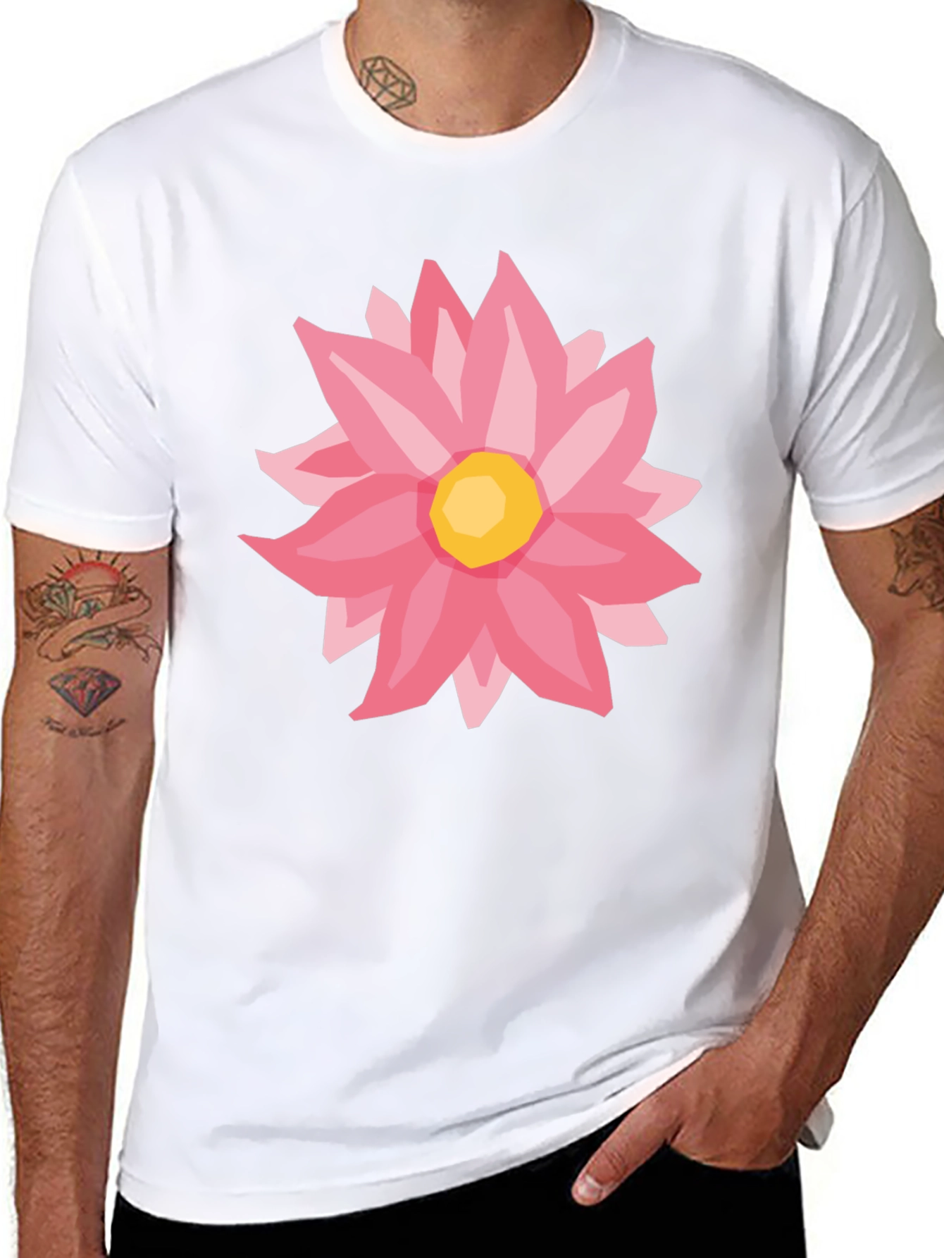 Pink Flower Graphic Black T-Shirt