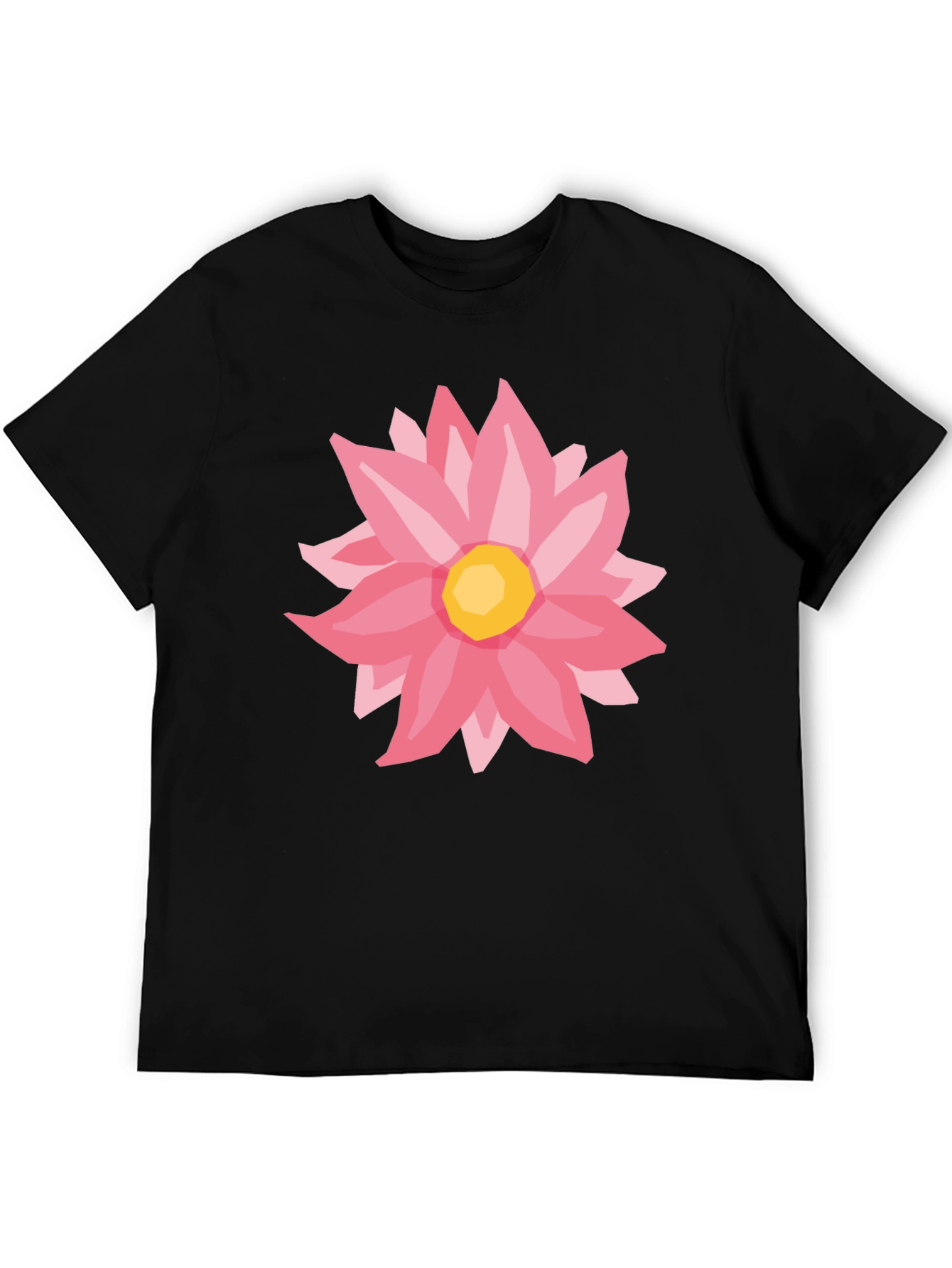 Pink Flower Graphic Black T-Shirt