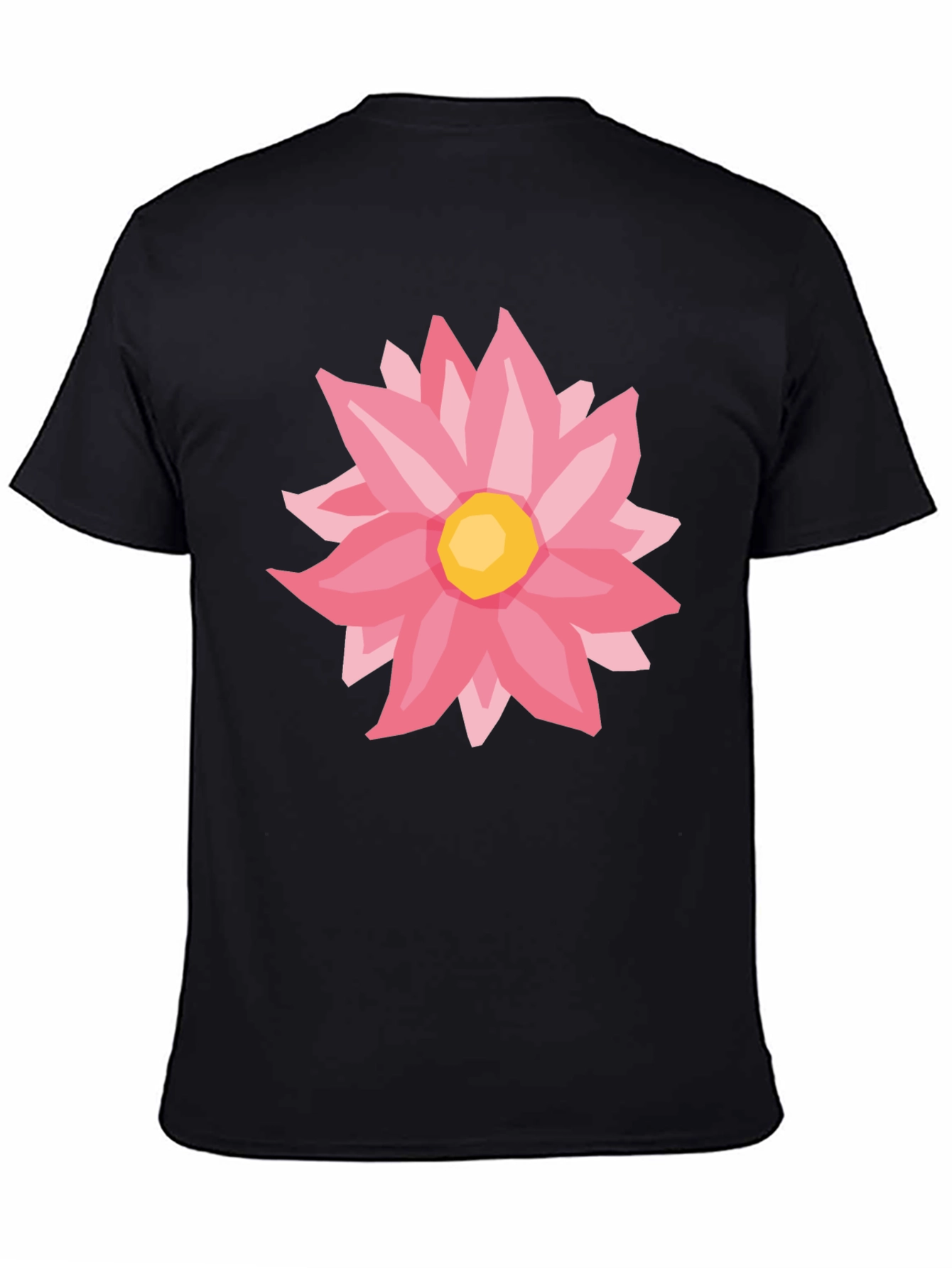 Pink Flower Graphic Black T-Shirt