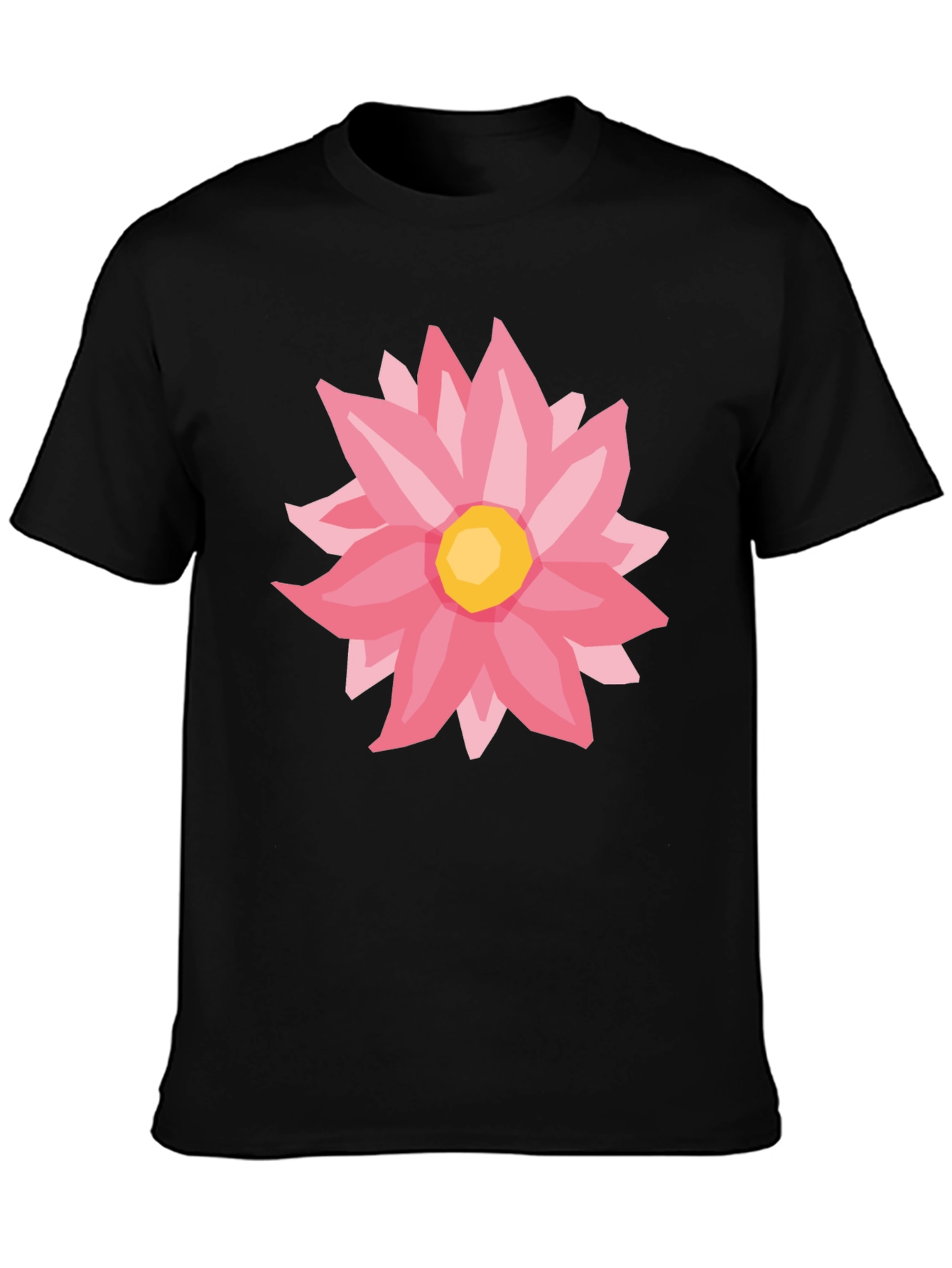Pink Flower Graphic Black T-Shirt